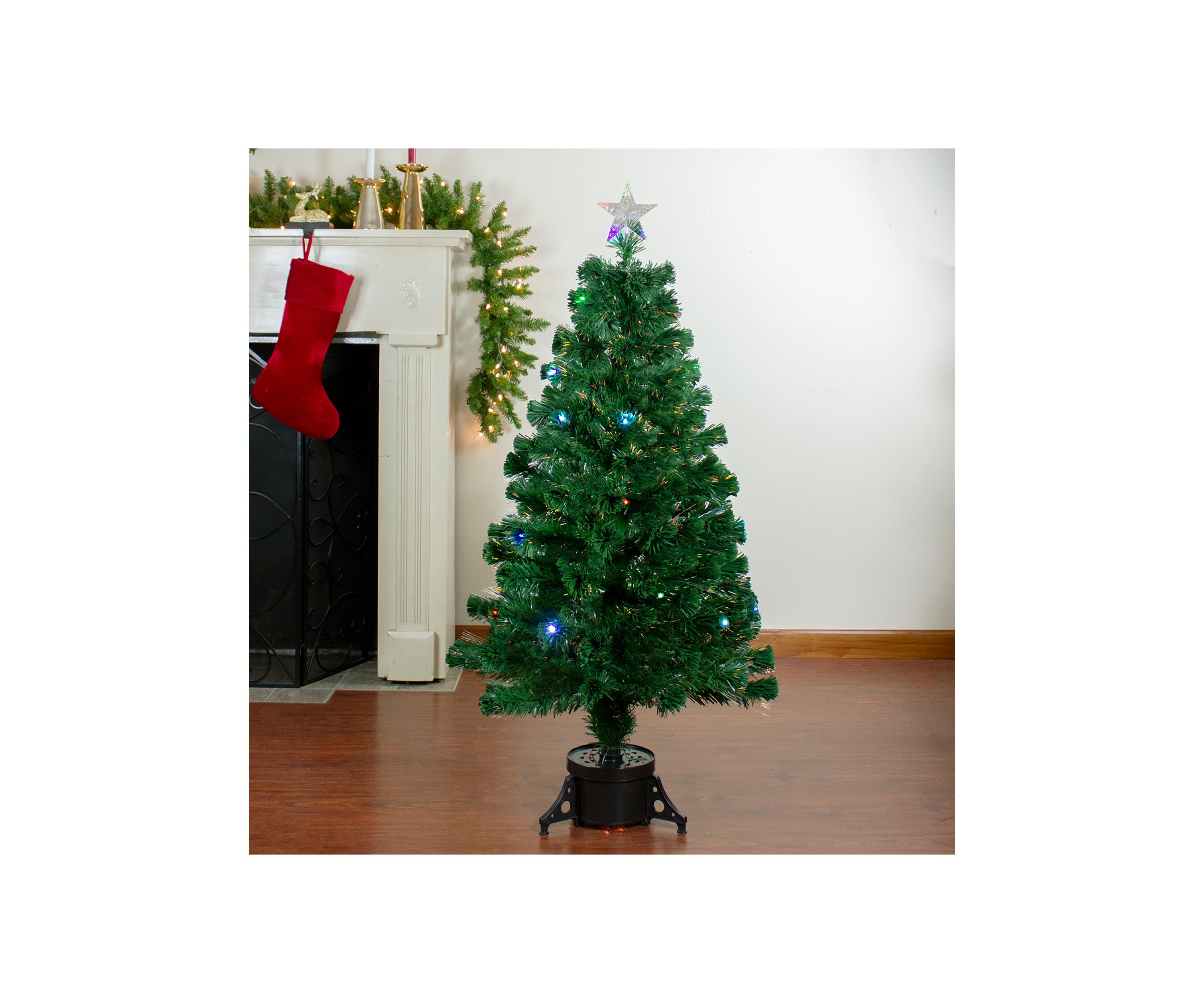4 Pre-Lit Potted Fiber Optic with Star Tree Topper Medium Artificial Christmas Tree- Multicolor LED Lights