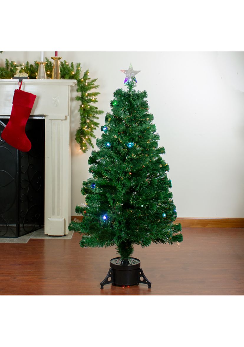 4 Pre-Lit Potted Fiber Optic with Star Tree Topper Medium Artificial Christmas Tree- Multicolor LED Lights