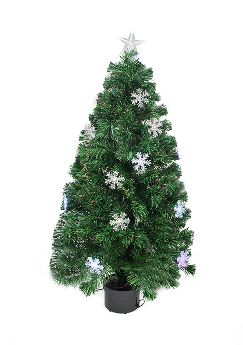 3 Pre-Lit Color Changing Fiber Optic Artificial Christmas Tree with Snowflakes - Multi Color Lights