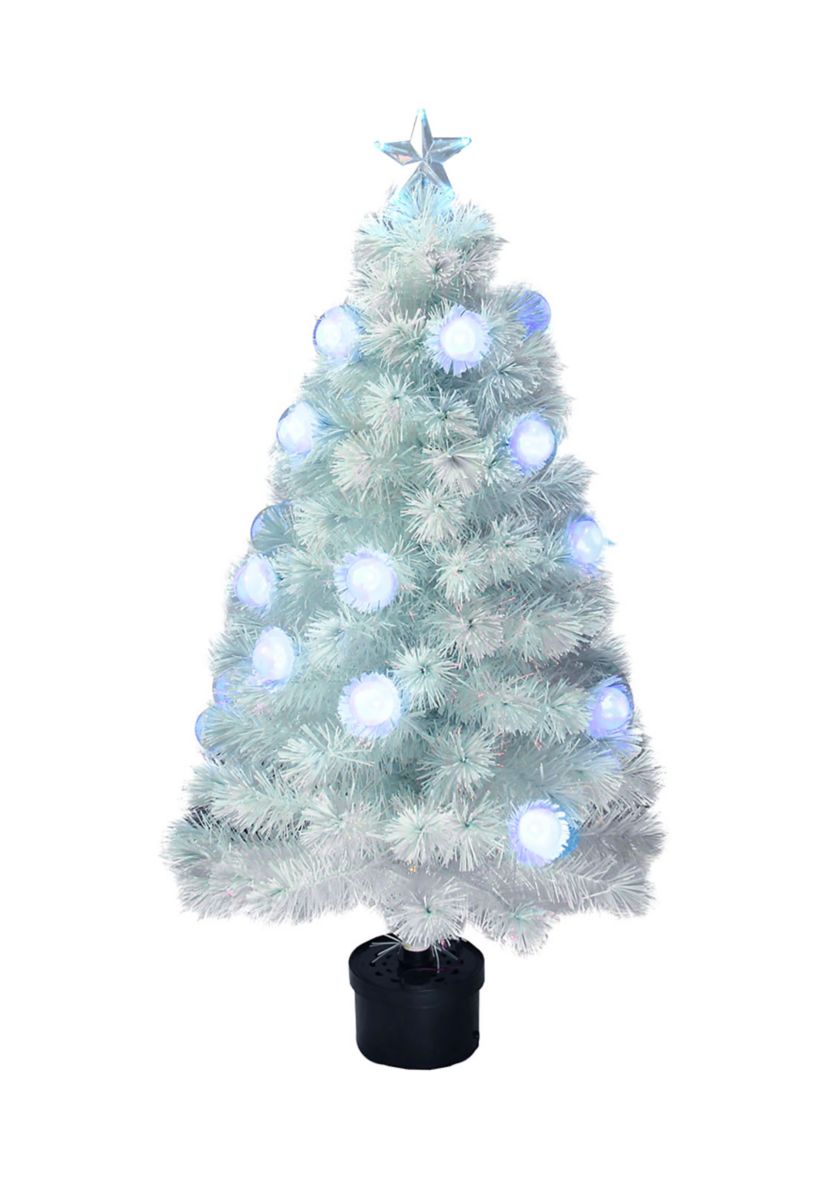 4 Pre-Lit Medium White Iridescent Fiber Optic Artificial Christmas Tree - Blue LED Lights