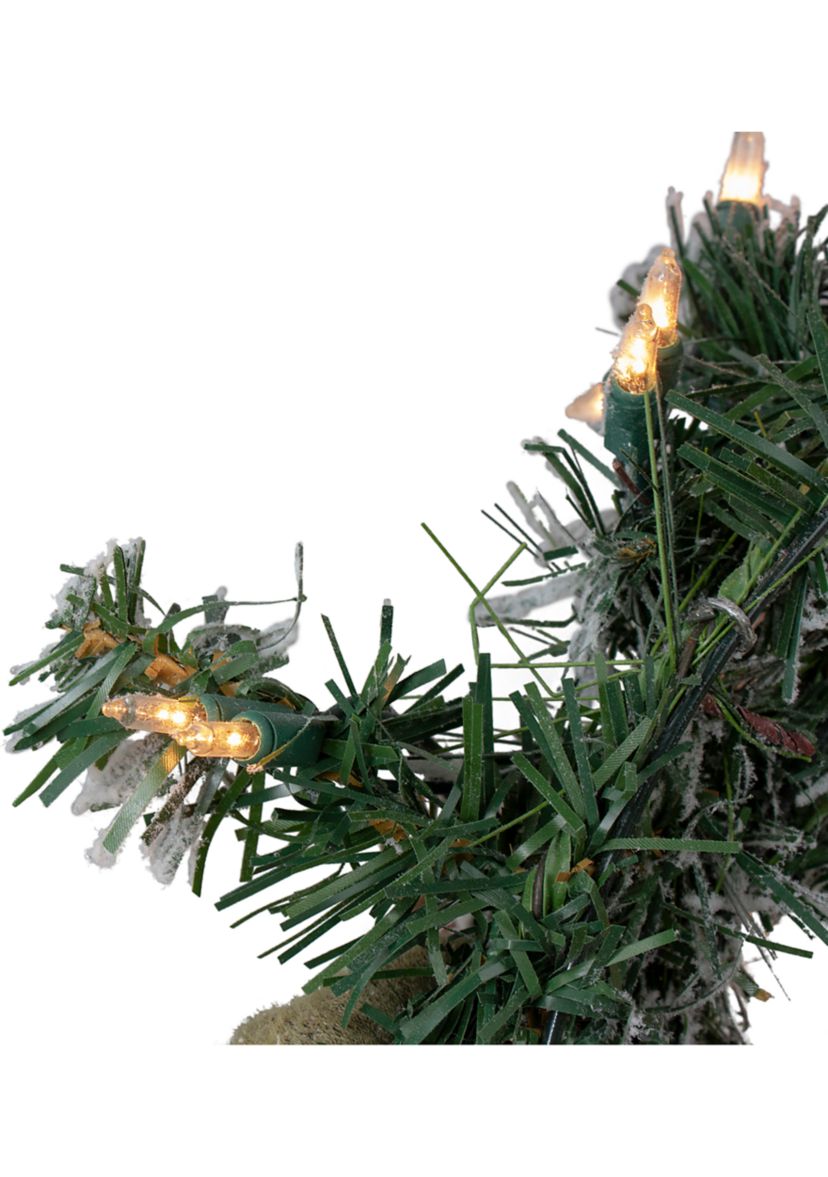 Pre-lit Heavily Flocked Berries and Pine Cones Artificial Christmas Wreath - 24-Inch  Clear Lights