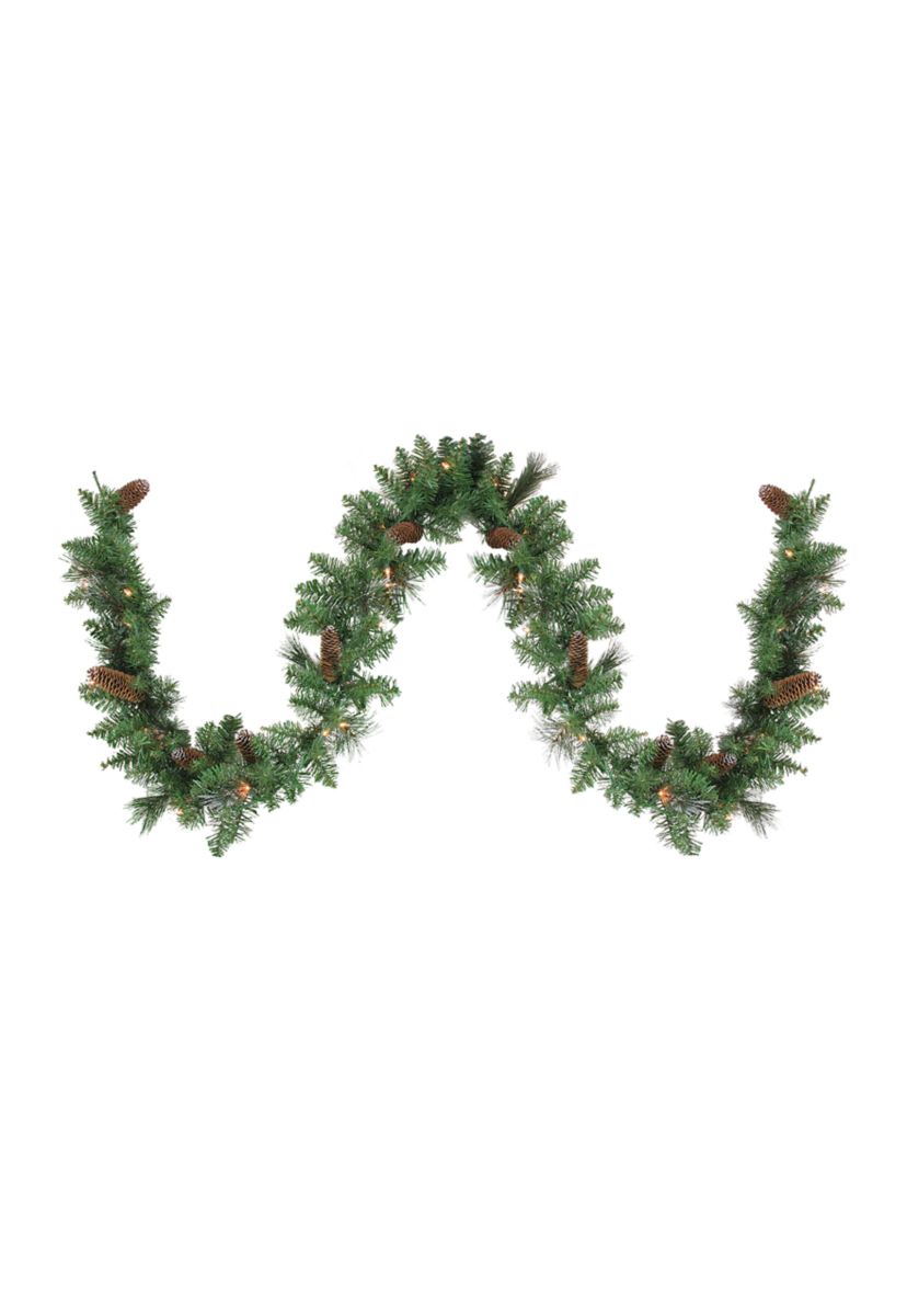 9 x 10Inch Pre-Lit Yorkville Pine Artificial Christmas Garland - Clear Lights