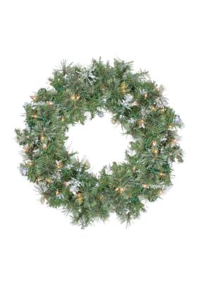 Northlight Pre-Lit Snow Mountain Pine Artificial Christmas Wreath - 24-Inch Clear Lights -  760182131466909