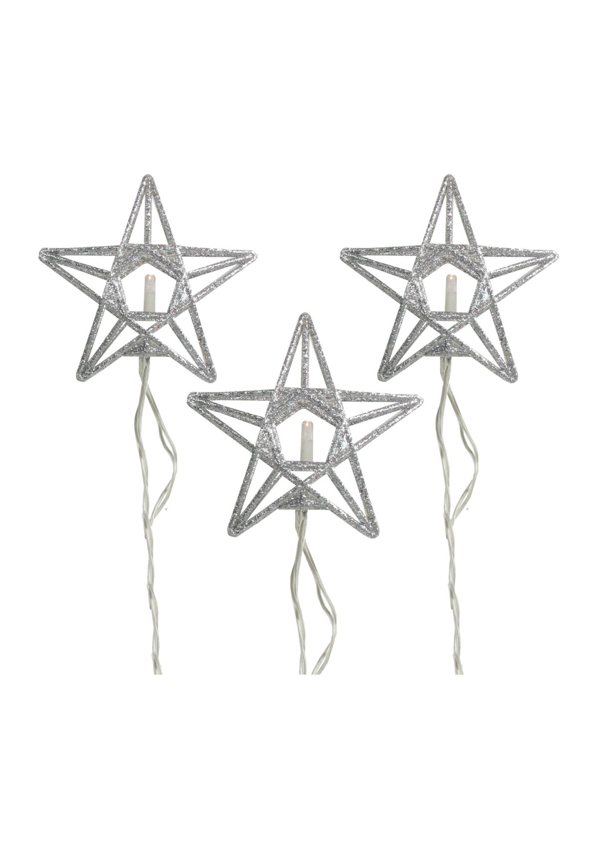 10-Count Battery Operated Warm Clear Sparkling Glittered Star Christmas Light set  6.6ft Silver Wire