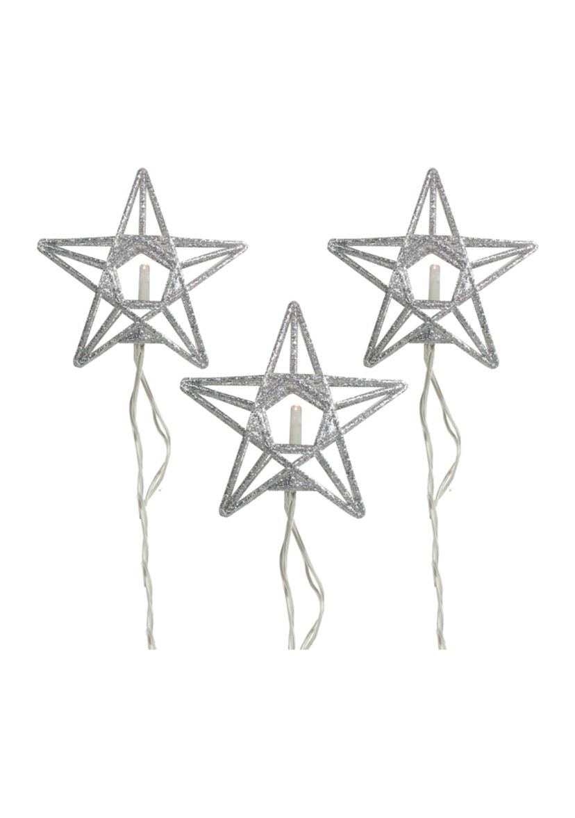 10-Count Battery Operated Warm Clear Sparkling Glittered Star Christmas Light set  6.6ft Silver Wire