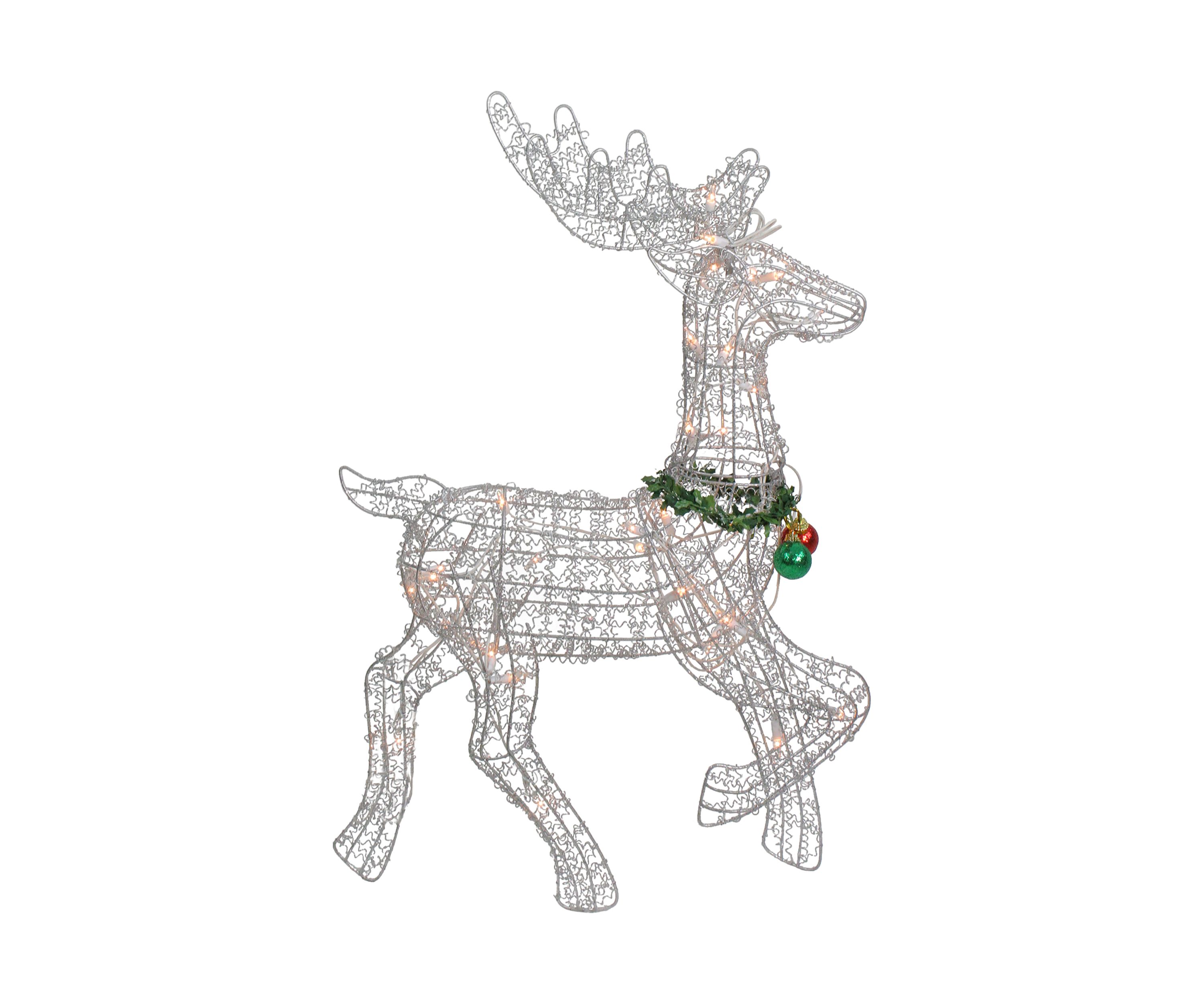 25Inch Silver and Green Lighted Prancing Reindeer Christmas Outdoor Decor
