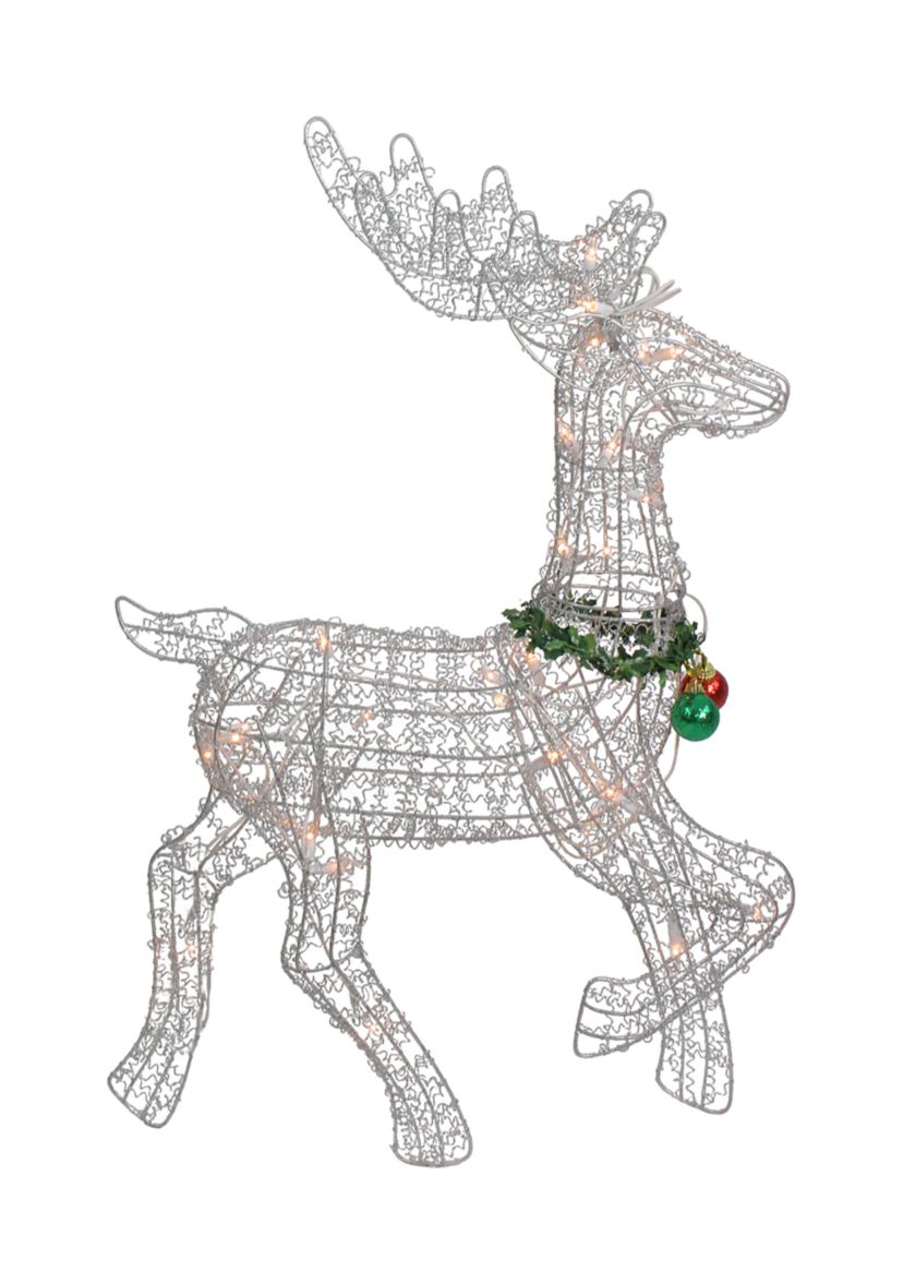 25Inch Silver and Green Lighted Prancing Reindeer Christmas Outdoor Decor