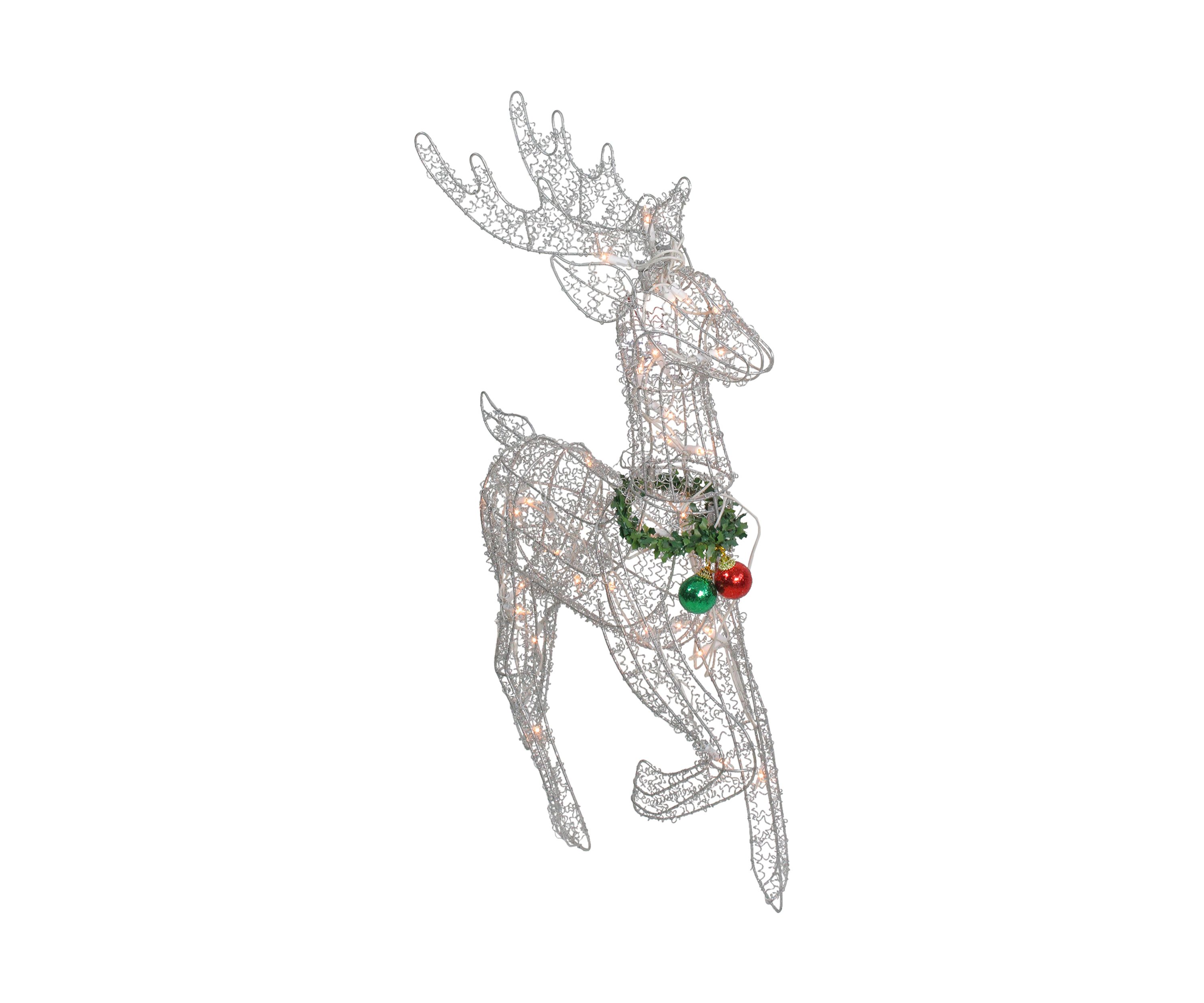 25Inch Silver and Green Lighted Prancing Reindeer Christmas Outdoor Decor