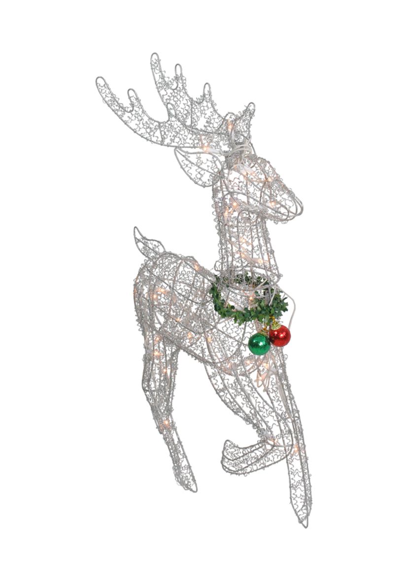 25Inch Silver and Green Lighted Prancing Reindeer Christmas Outdoor Decor