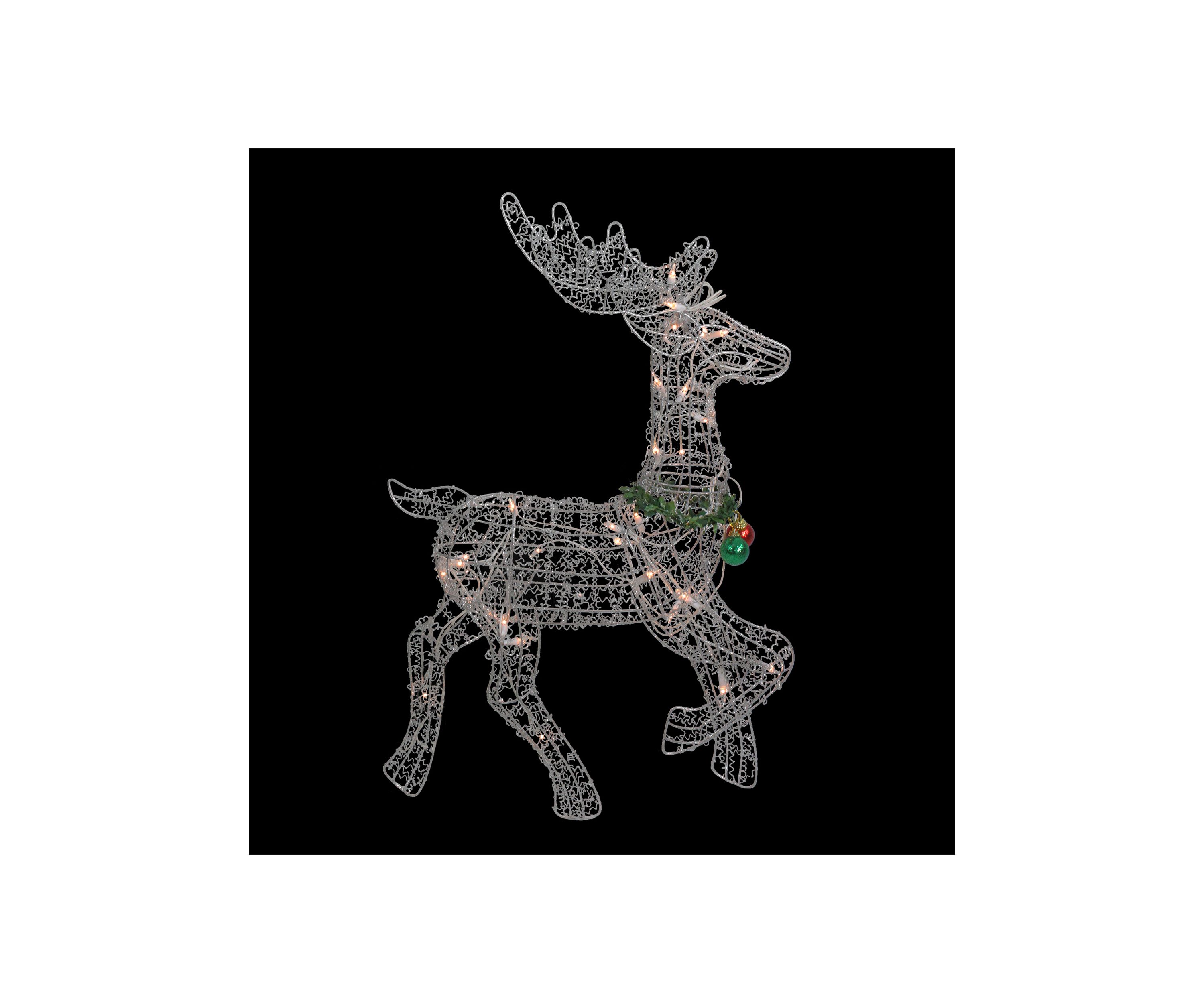 25Inch Silver and Green Lighted Prancing Reindeer Christmas Outdoor Decor