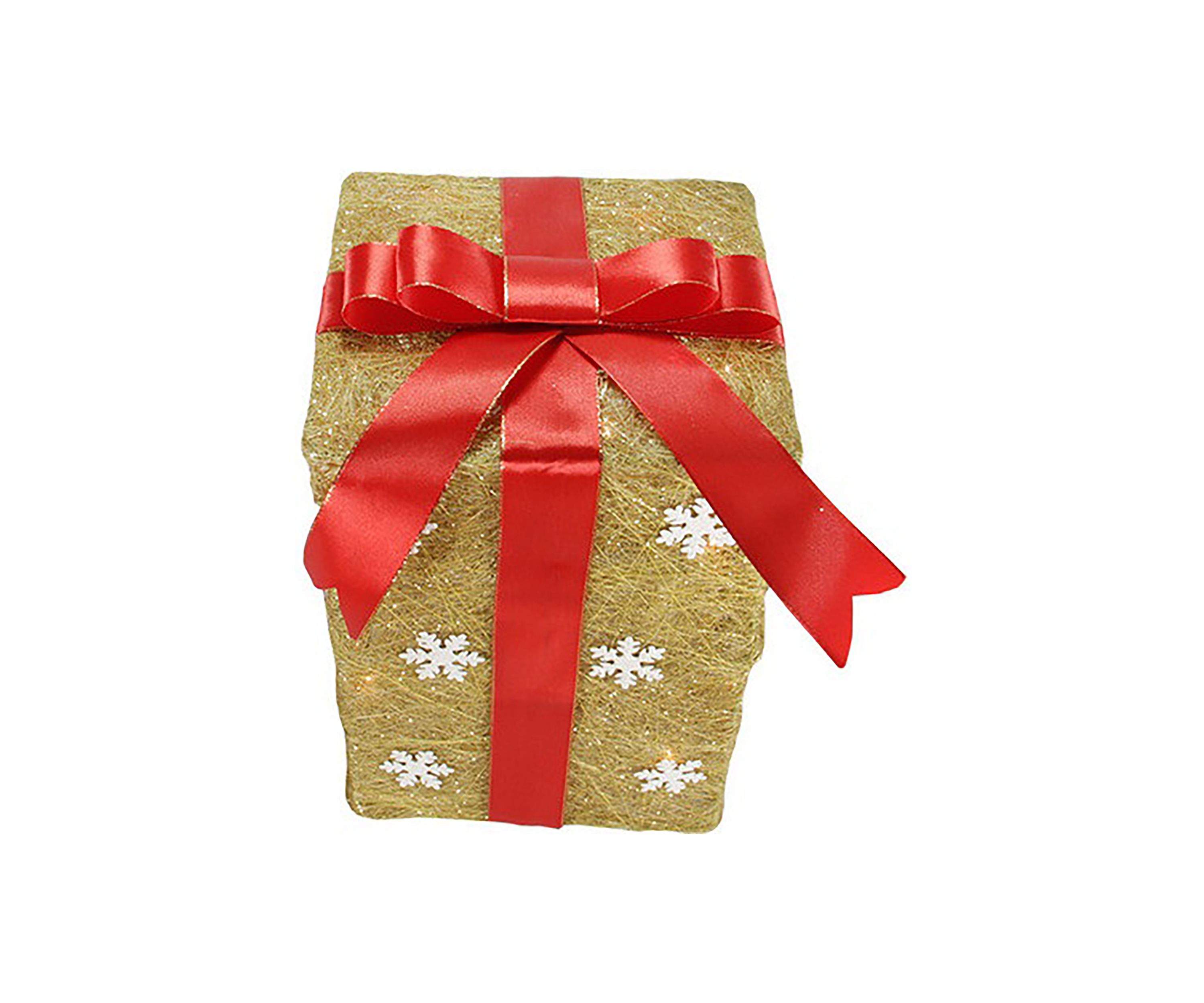 Set of 3 Pre-Lit Gold and Red Snowflake Gift Box Outdoor Christmas Yard Art Decor 13Inch