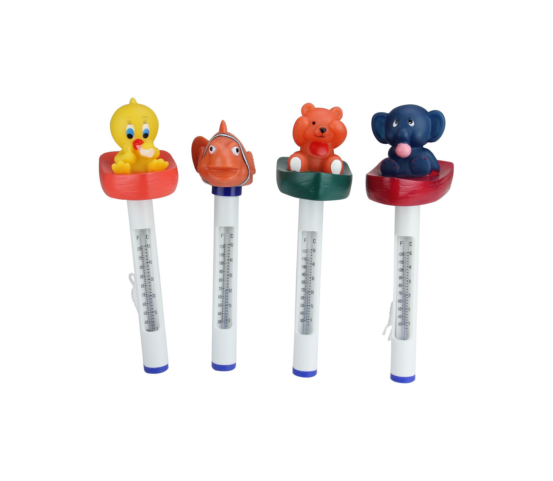 Set of 4 White and Orange Baby Floating Swimming Pool Thermometers with Cords 9.5"