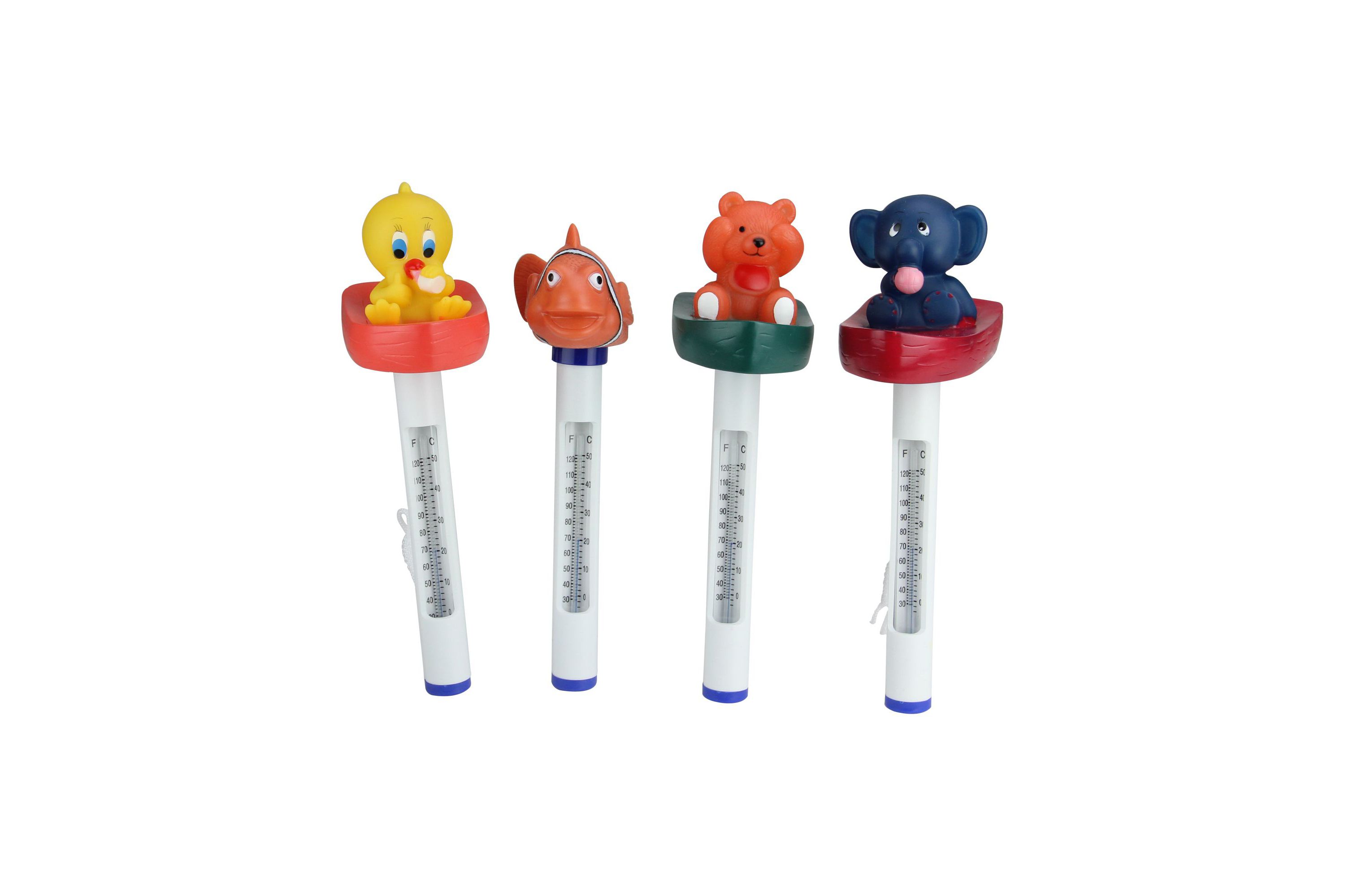 Set of 4 White and Orange Baby Floating Swimming Pool Thermometers with Cords 9.5"