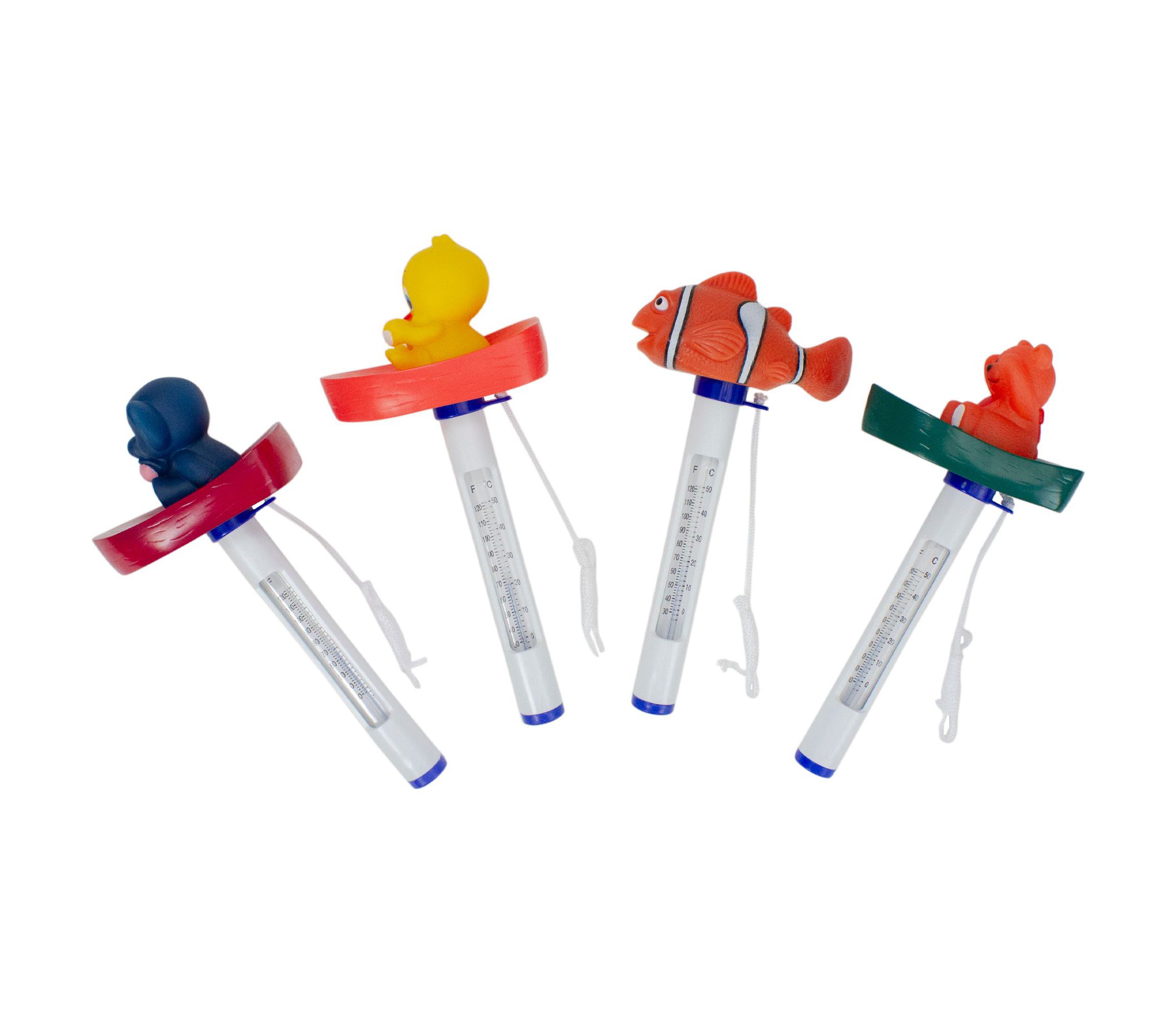Set of 4 White and Orange Baby Floating Swimming Pool Thermometers with Cords 9.5"