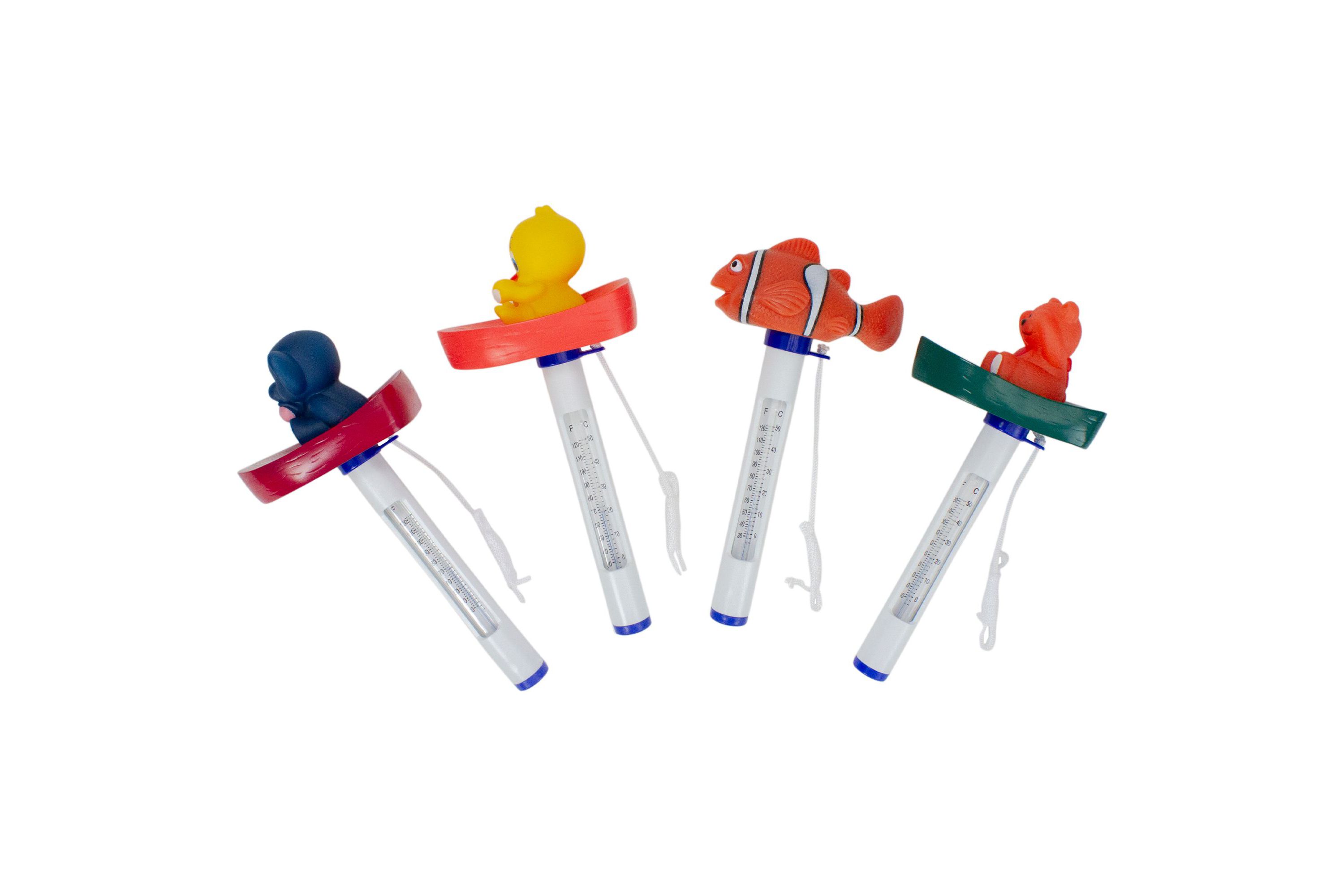Set of 4 White and Orange Baby Floating Swimming Pool Thermometers with Cords 9.5"