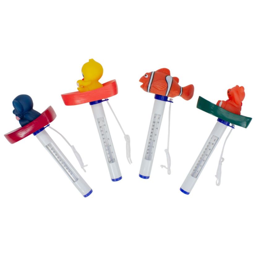 Set of 4 White and Orange Baby Floating Swimming Pool Thermometers with Cords 9.5"