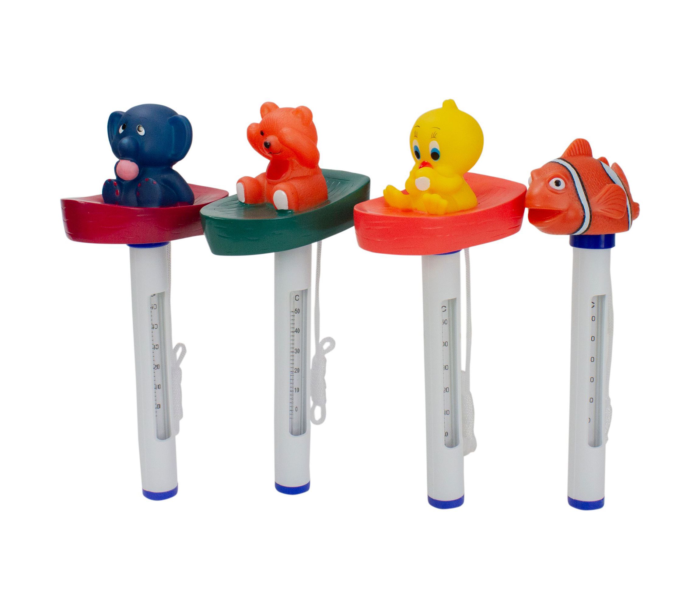Set of 4 White and Orange Baby Floating Swimming Pool Thermometers with Cords 9.5"