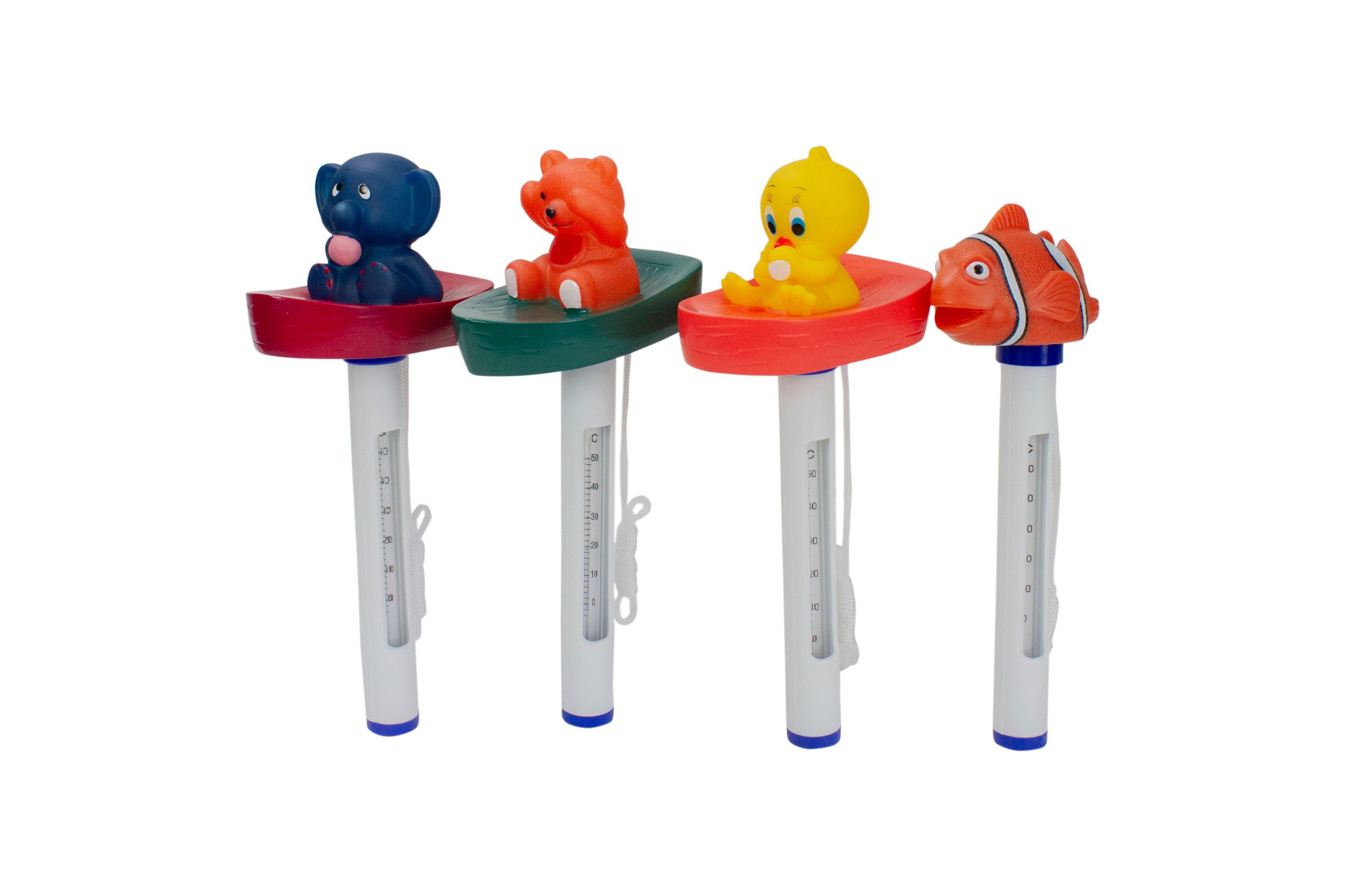 Set of 4 White and Orange Baby Floating Swimming Pool Thermometers with Cords 9.5"