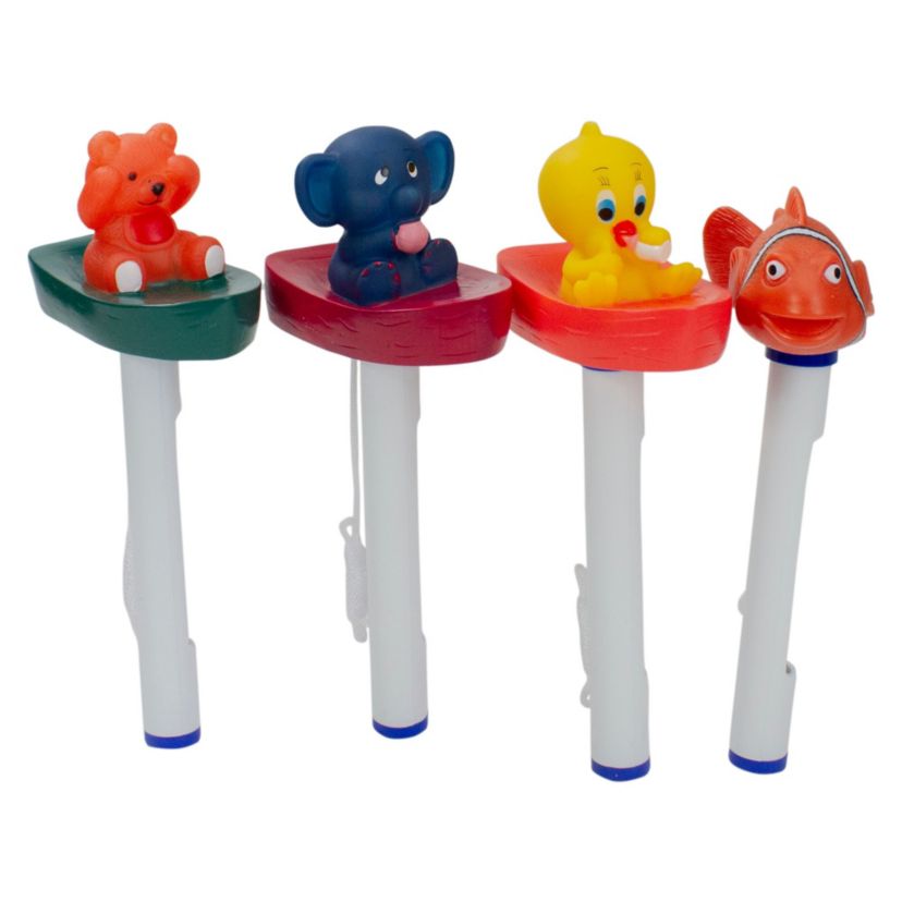 Set of 4 White and Orange Baby Floating Swimming Pool Thermometers with Cords 9.5"