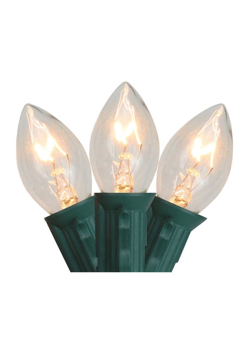 Set of 25 C7 Clear Christmas Lights - 24 ft Green Wire
