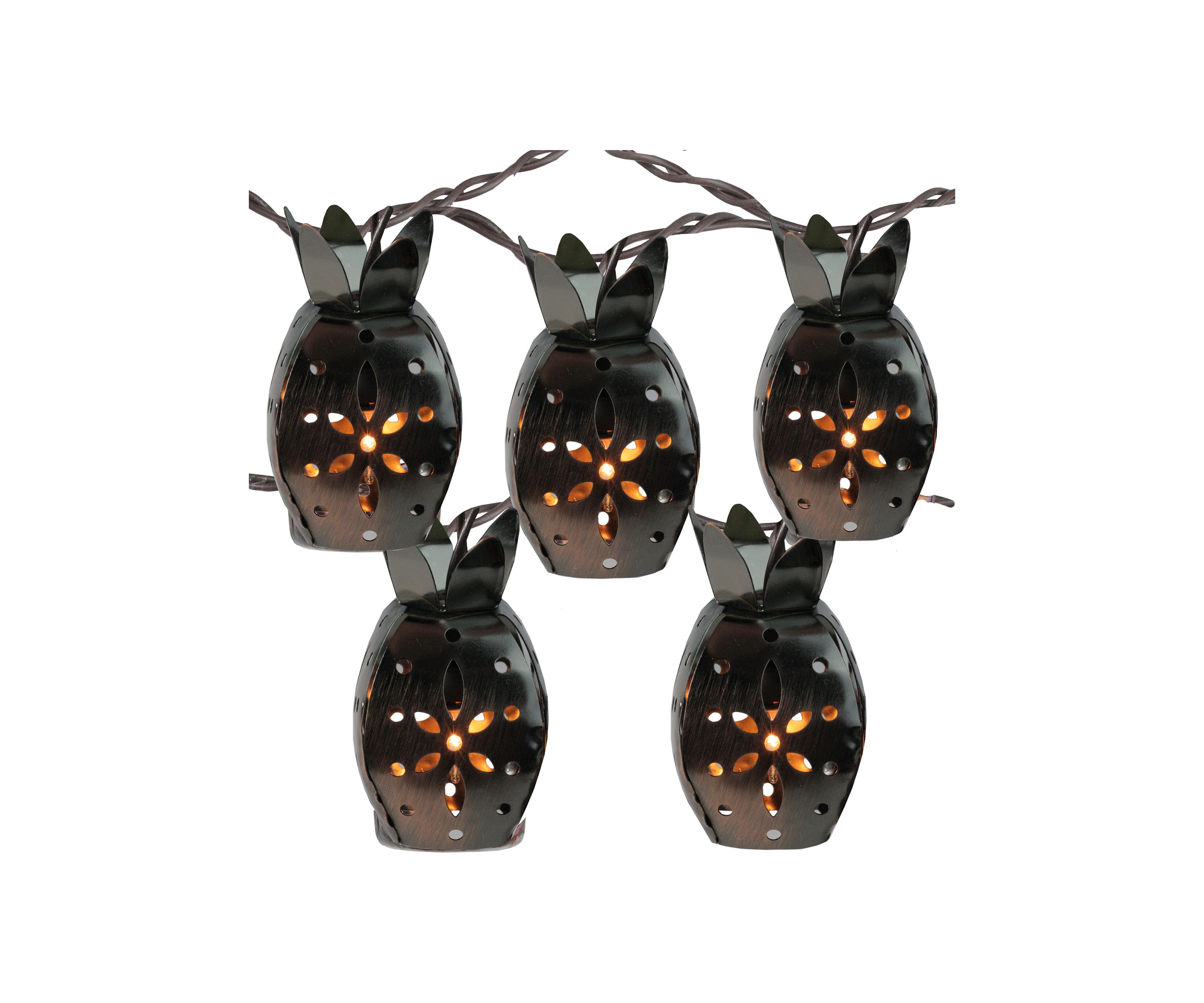 10 Pineapple Novelty Christmas Lights - 7.5 ft Brown Wire