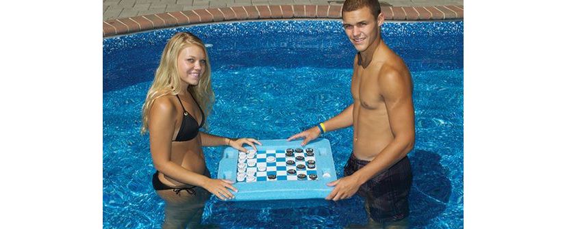 20" Blue and White Floating Checkers and Backgammon Swimming Pool Board Game Combo
