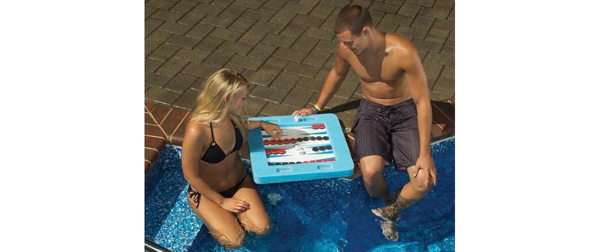 20" Blue and White Floating Checkers and Backgammon Swimming Pool Board Game Combo