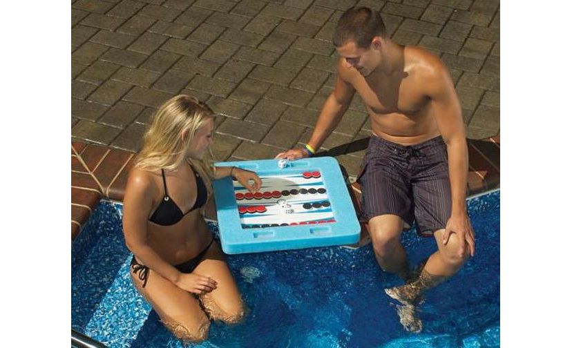 20" Blue and White Floating Checkers and Backgammon Swimming Pool Board Game Combo