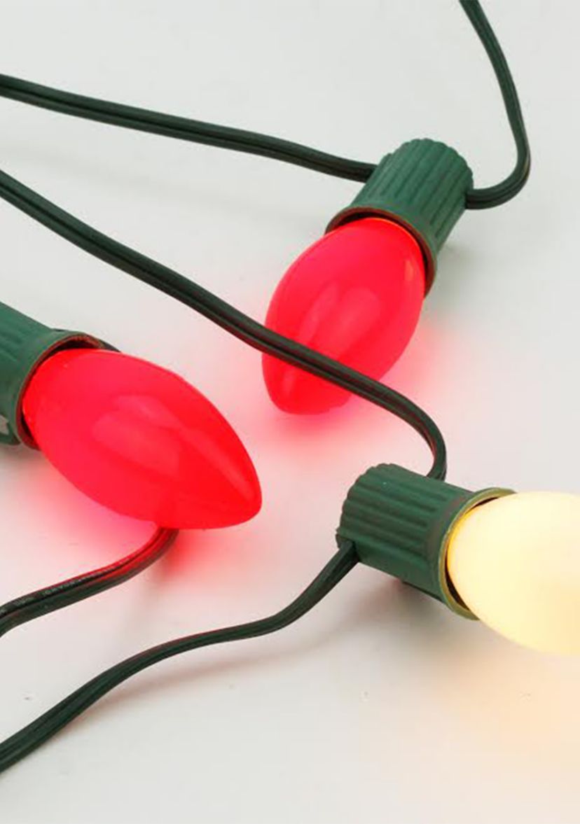 25-Count Opaque Red and White Candy Cane C7 Christmas Light Set  24ft Green Wire