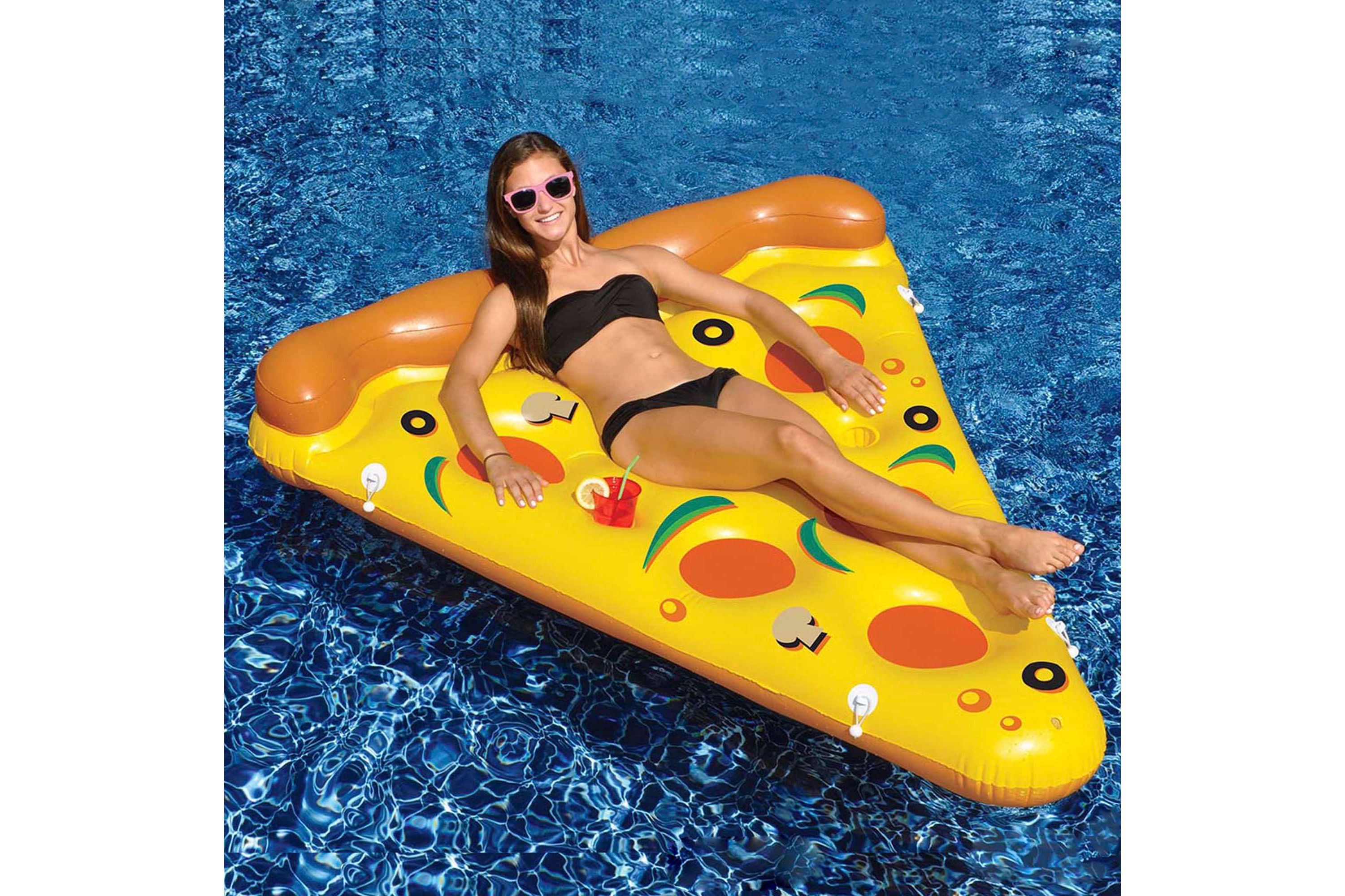 72" Inflatable Yellow and Orange Pizza Slice Swimming Pool Float Raft