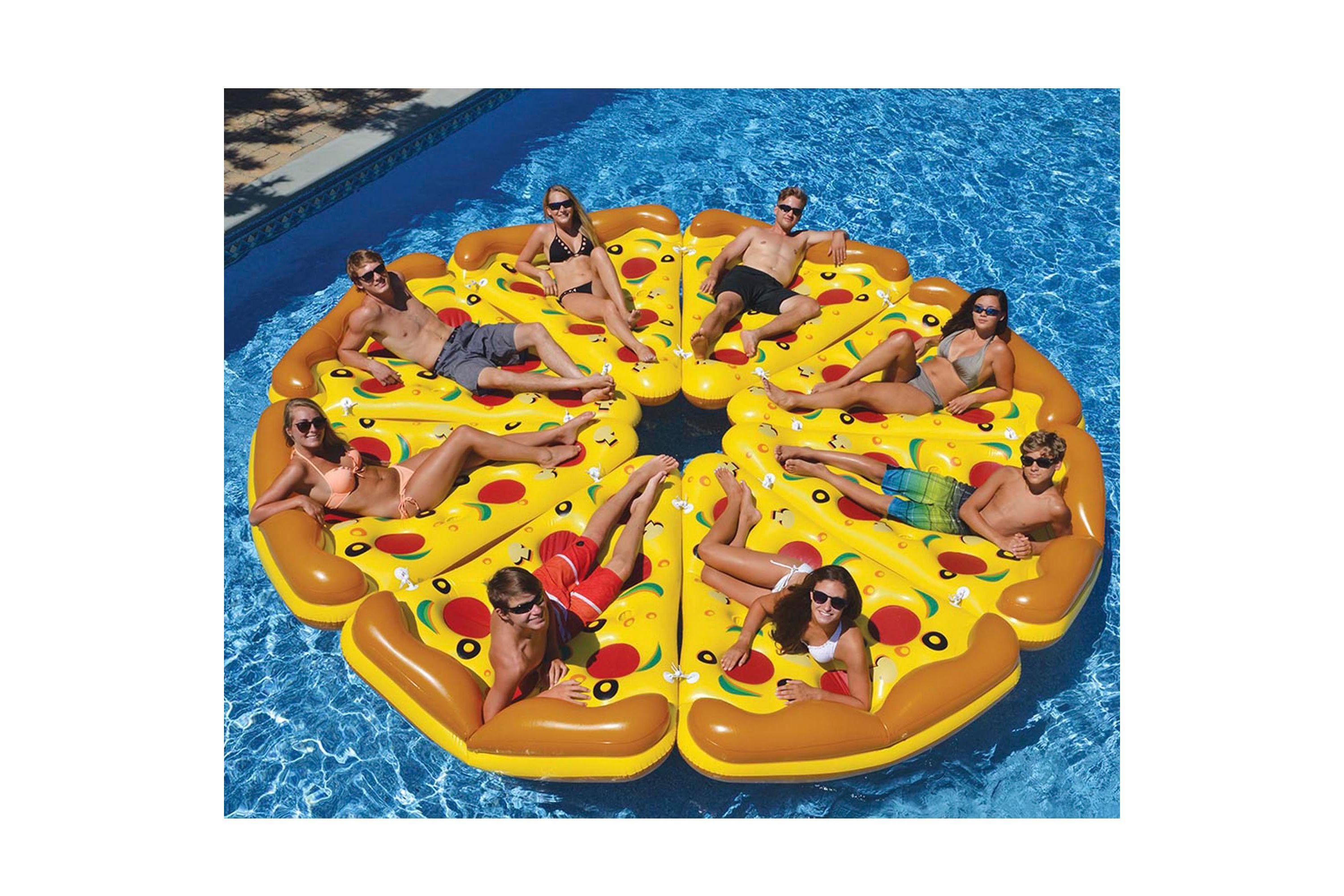 72" Inflatable Yellow and Orange Pizza Slice Swimming Pool Float Raft