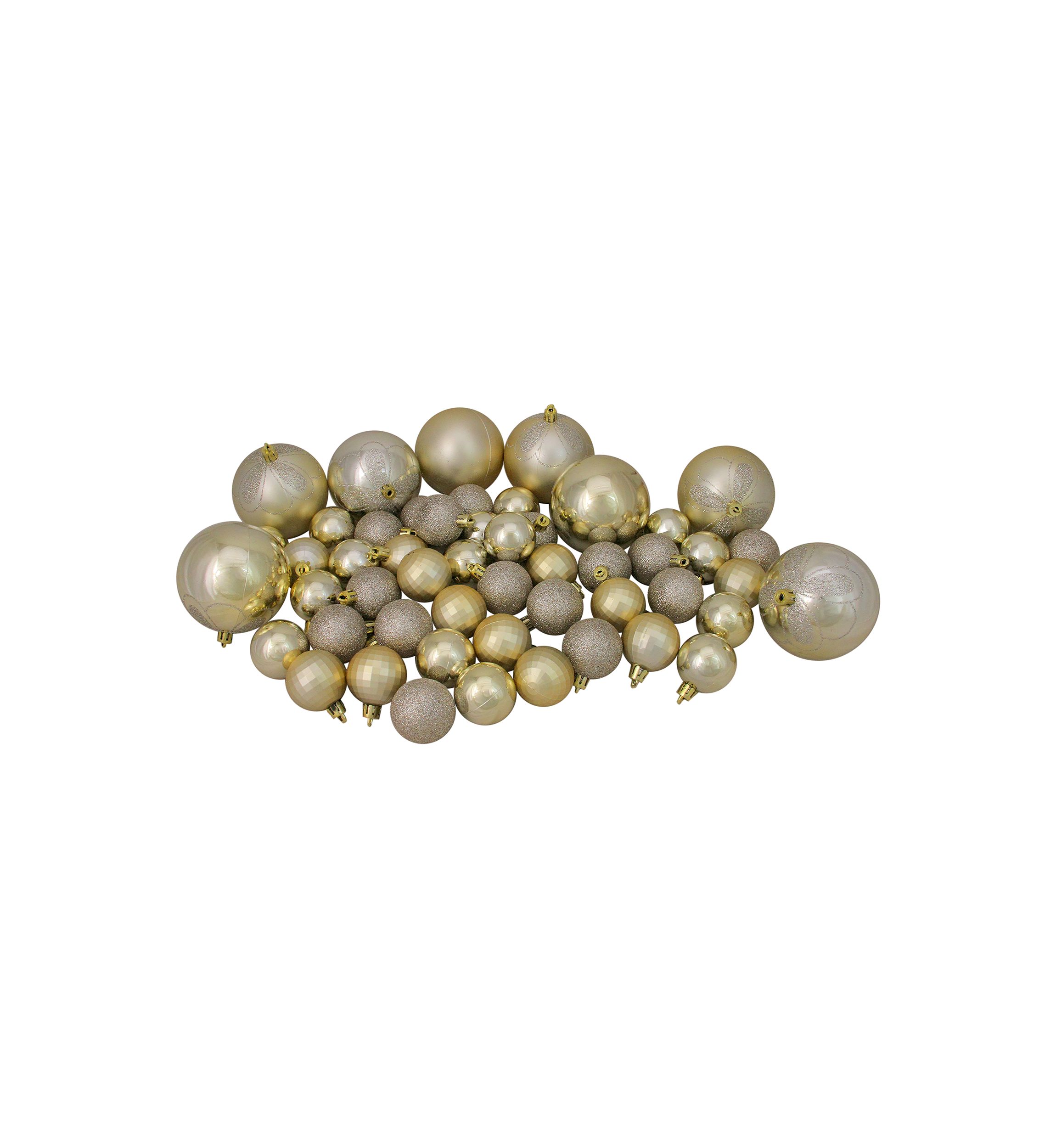 125ct Champagne Gold Shatterproof 4-Finish Christmas Ornaments 5.5Inch (140mm)