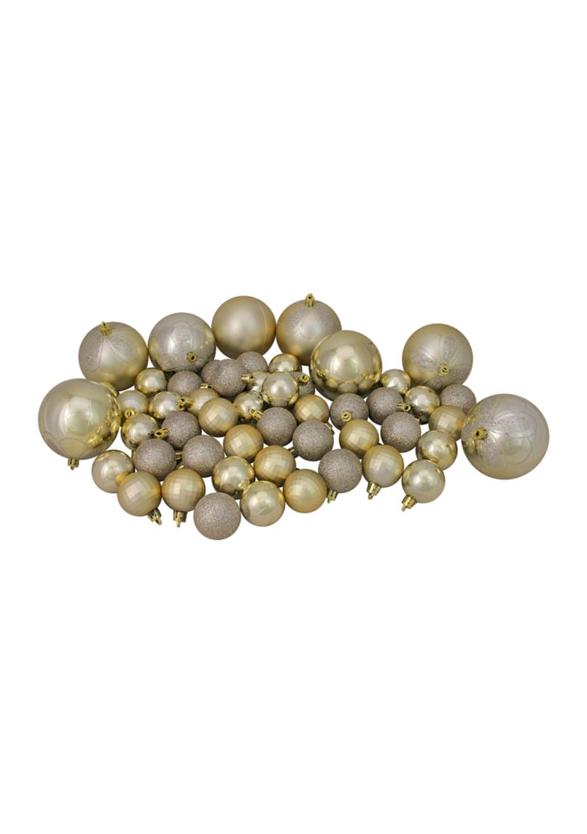 125ct Champagne Gold Shatterproof 4-Finish Christmas Ornaments 5.5Inch (140mm)