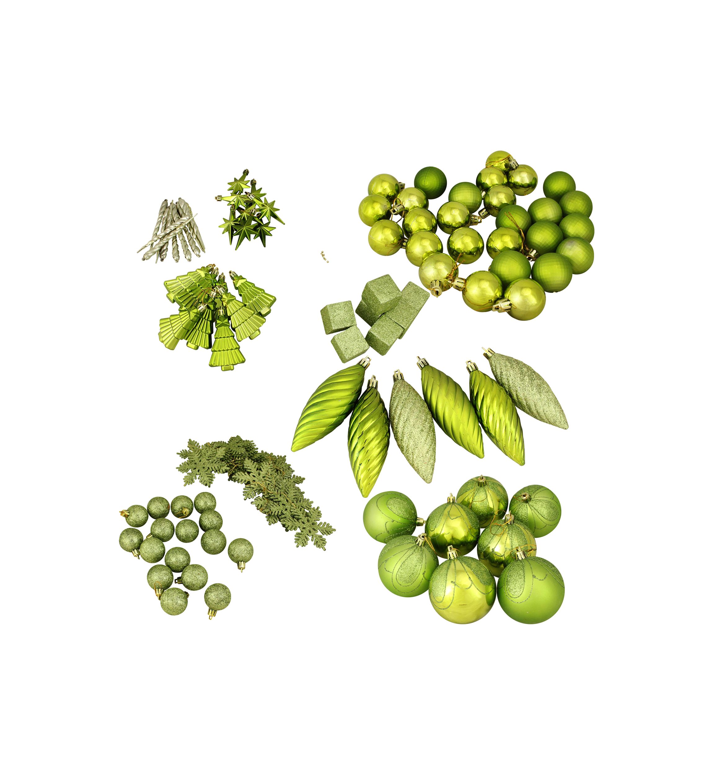 125ct Green Shatterproof 3-Finish Tropical Christmas Ornaments 5.5" (140mm)
