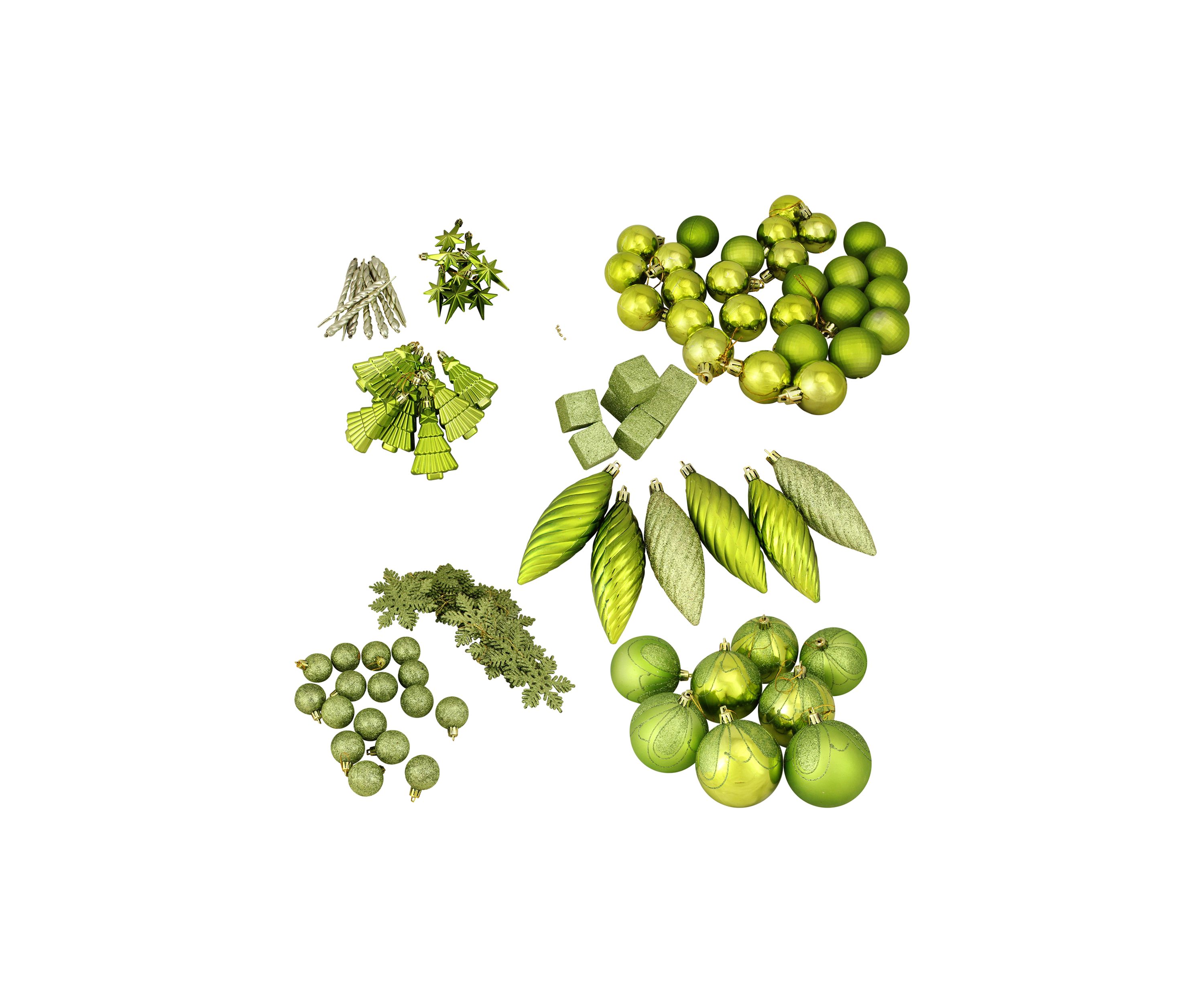 125ct Green Shatterproof 3-Finish Tropical Christmas Ornaments 5.5" (140mm)