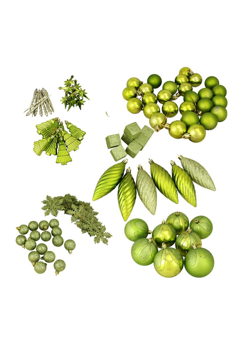 125ct Green Shatterproof 3-Finish Tropical Christmas Ornaments 5.5" (140mm)