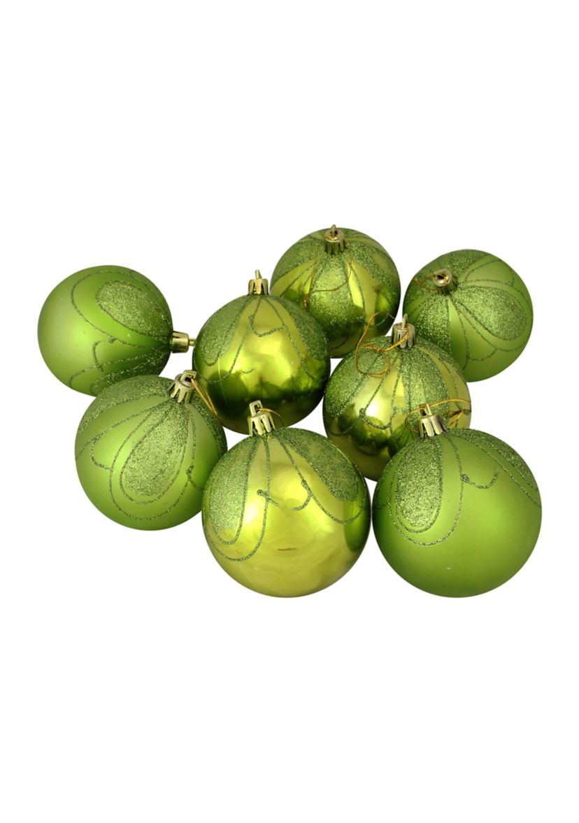 125ct Green Shatterproof 3-Finish Tropical Christmas Ornaments 5.5" (140mm)