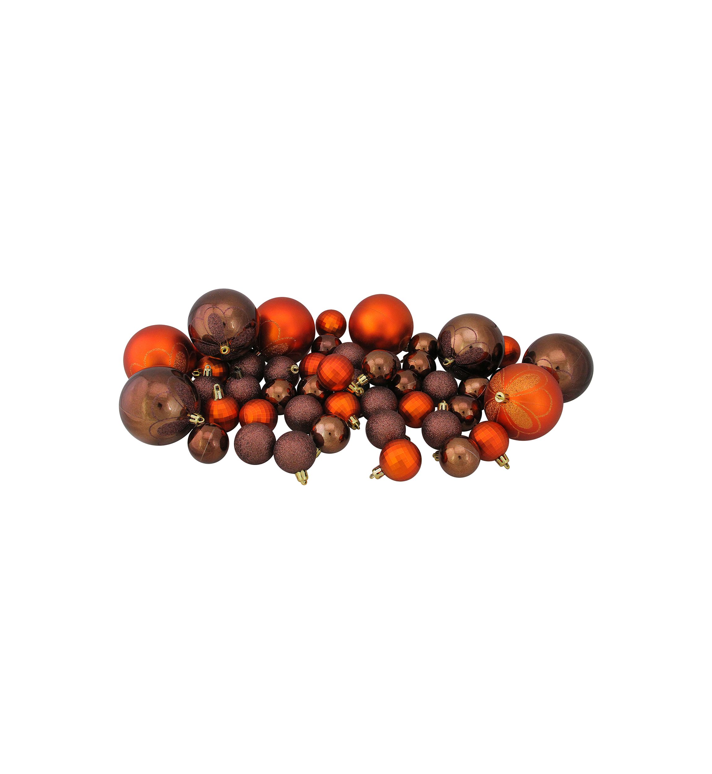 125ct Chocolate Brown and Burnt Orange Shatterproof 4-Finish Christmas Ornaments 5.5Inch (140mm)