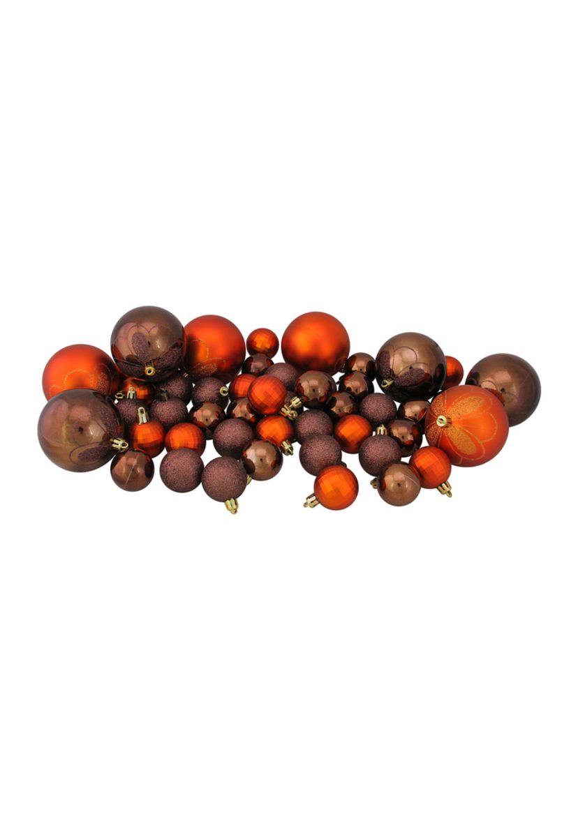 125ct Chocolate Brown and Burnt Orange Shatterproof 4-Finish Christmas Ornaments 5.5Inch (140mm)