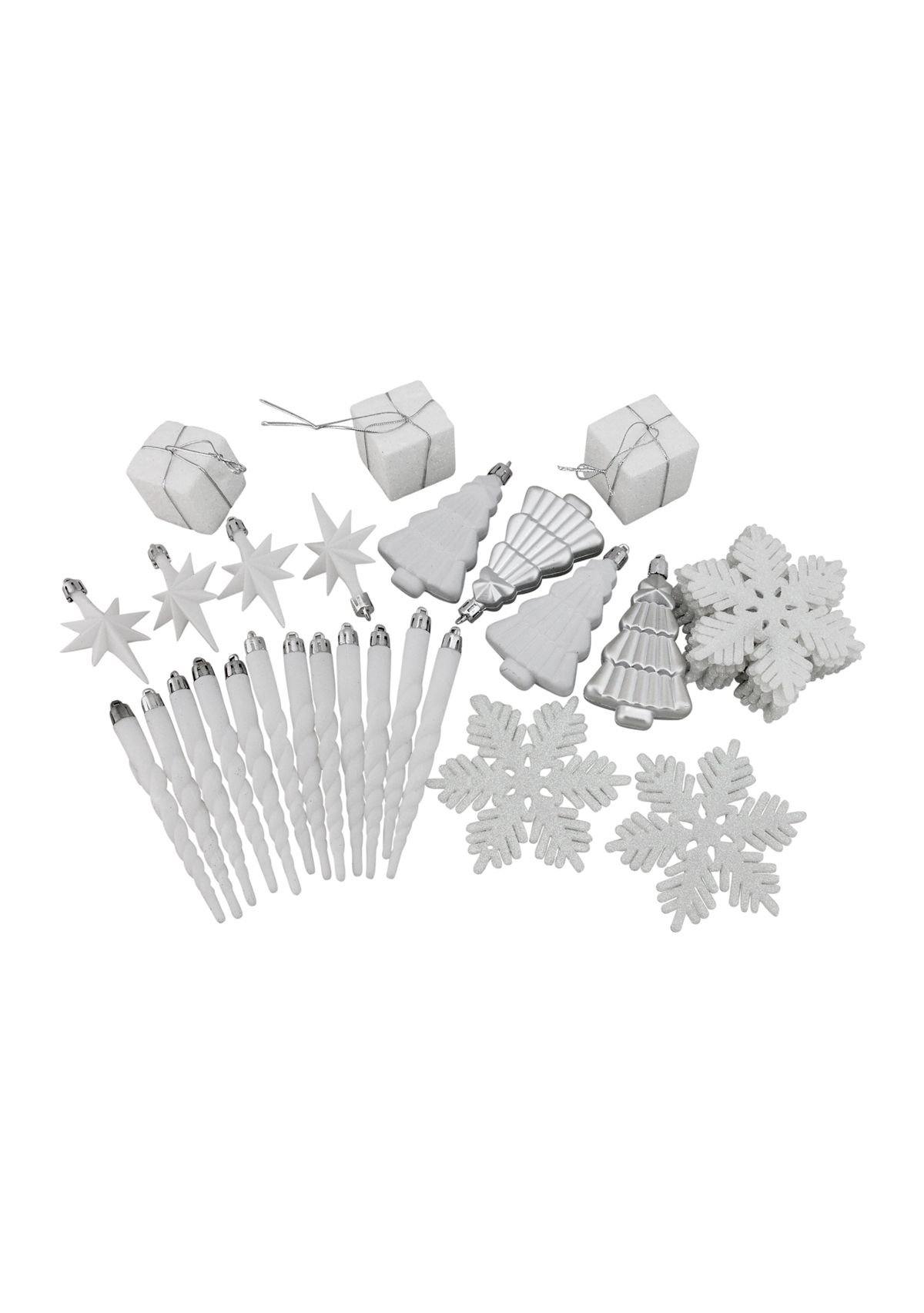 125ct Winter White and Silver Shatterproof 4-Finish Christmas Ornaments 5.5Inch (140mm)