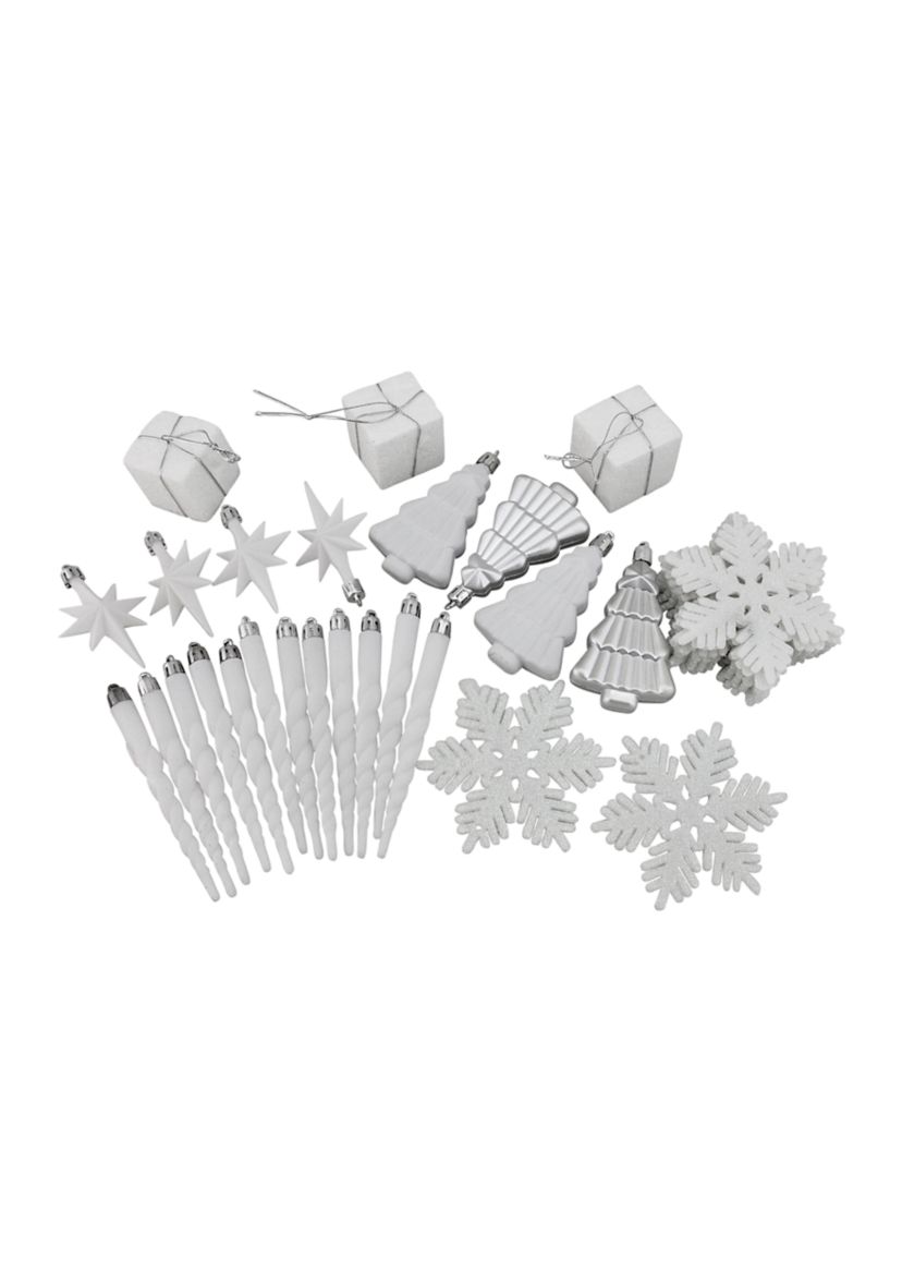 125ct Winter White and Silver Shatterproof 4-Finish Christmas Ornaments 5.5Inch (140mm)