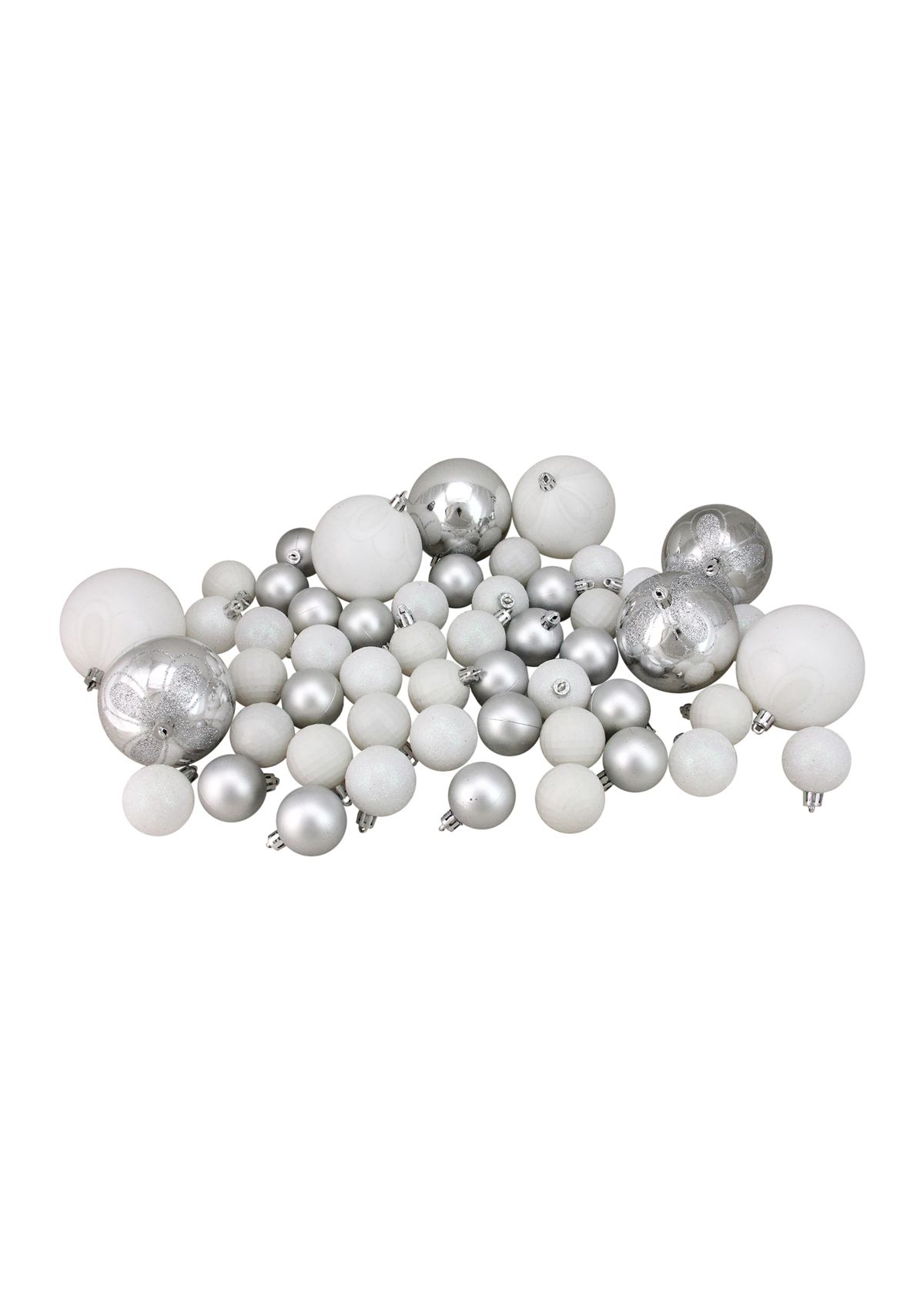 125ct Winter White and Silver Shatterproof 4-Finish Christmas Ornaments 5.5Inch (140mm)