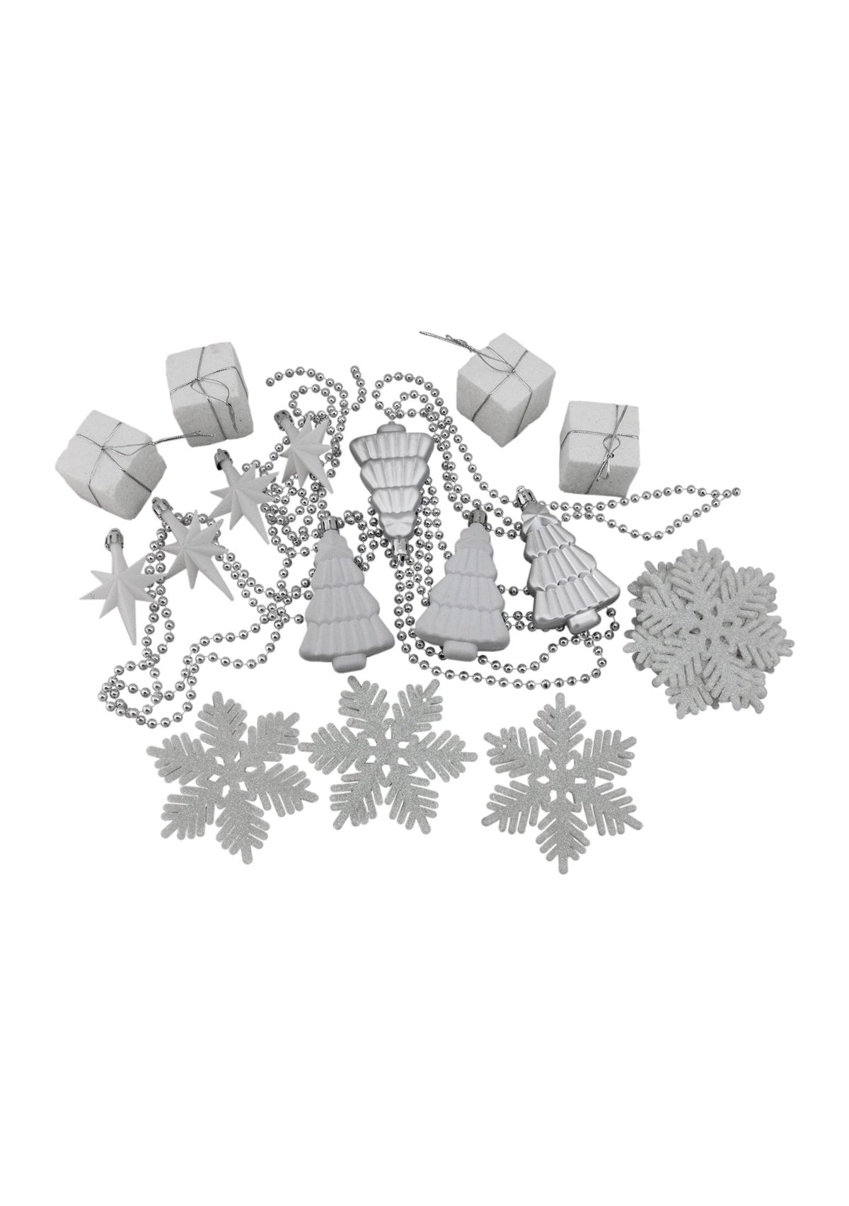 125ct Winter White and Silver Shatterproof 4-Finish Christmas Ornaments 5.5Inch (140mm)