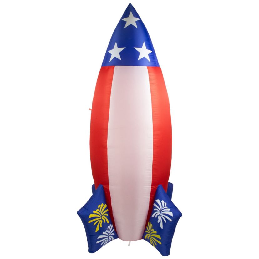 LED Lighted Inflatable Americana Rocket Outdoor Decoration - 8 - Clear Lights