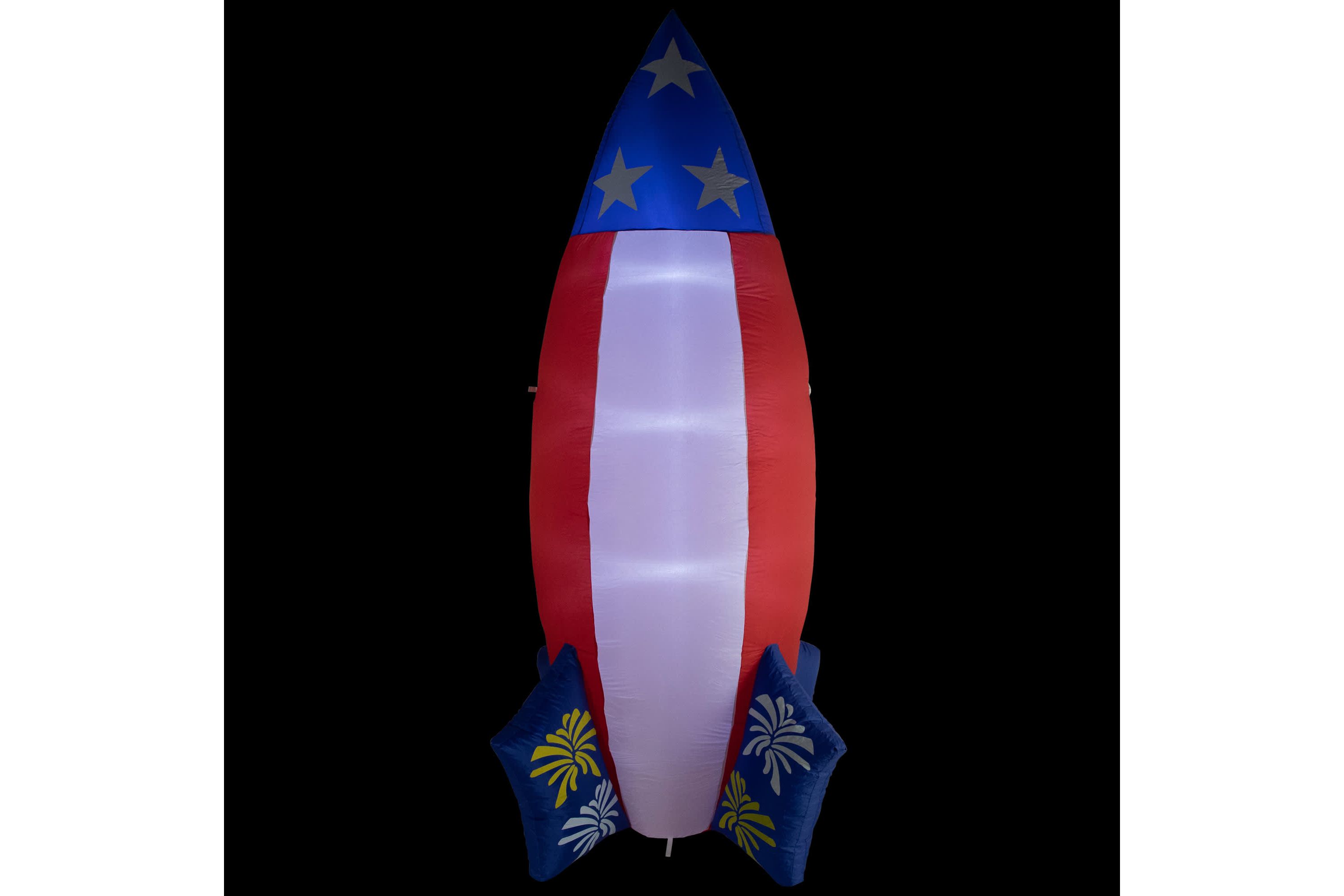 LED Lighted Inflatable Americana Rocket Outdoor Decoration - 8 - Clear Lights