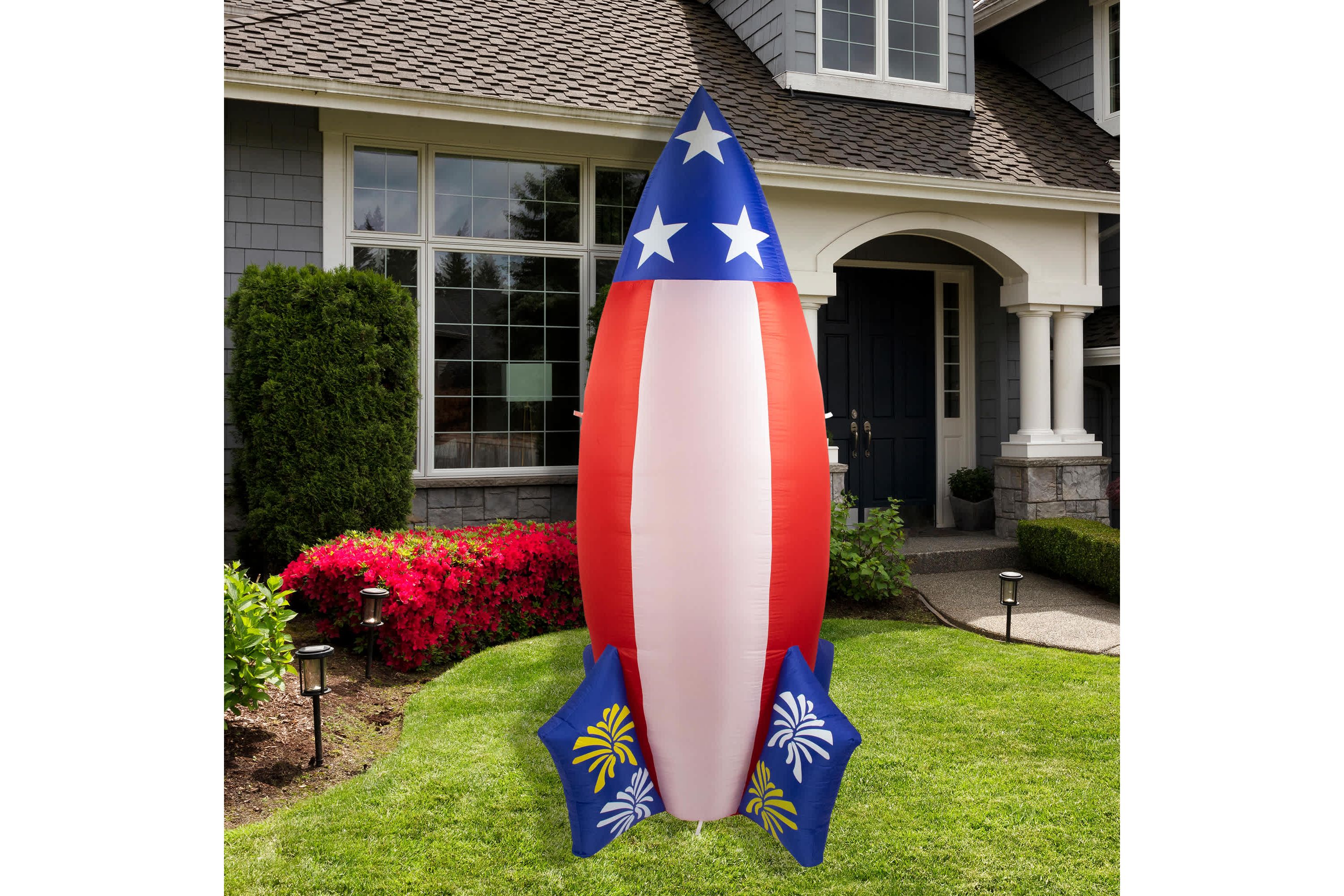 LED Lighted Inflatable Americana Rocket Outdoor Decoration - 8 - Clear Lights