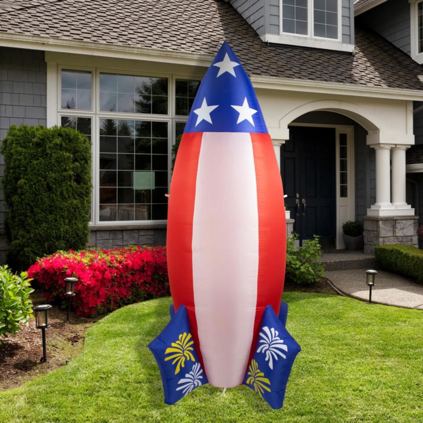 LED Lighted Inflatable Americana Rocket Outdoor Decoration - 8 - Clear Lights