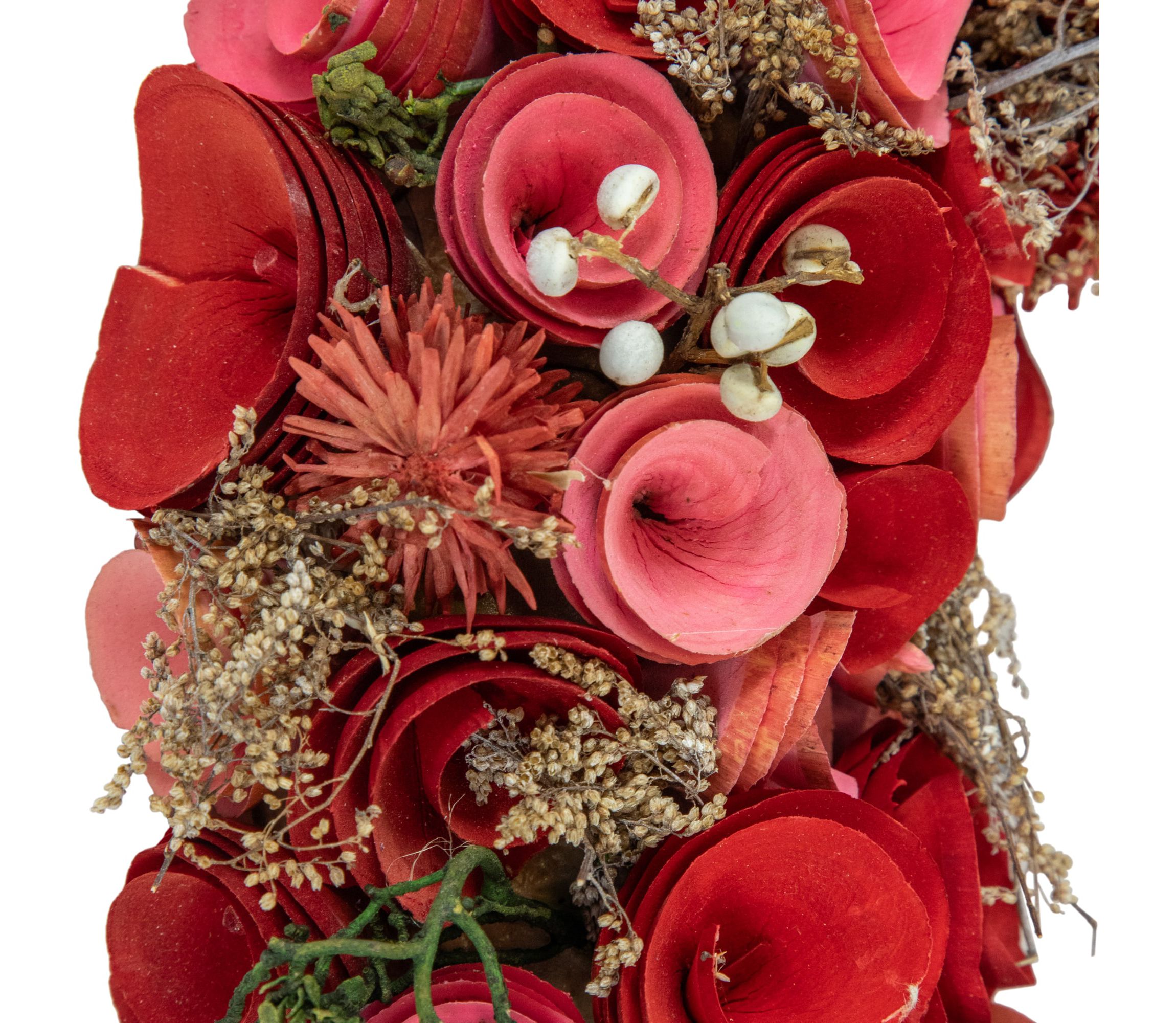 Wooden Roses Artificial Valentines Day Wreath - 12.25" - Pink and Red