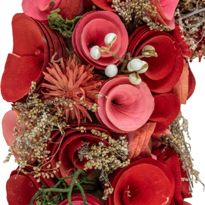 Wooden Roses Artificial Valentines Day Wreath - 12.25" - Pink and Red