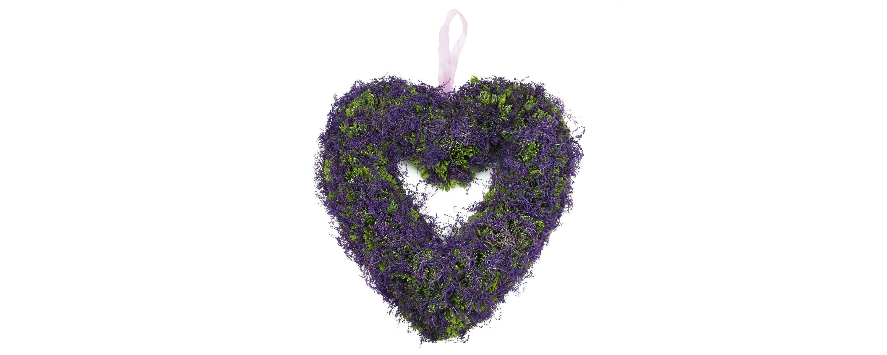 Purple Moss and Green Twig Valentines Day Heart Wreath  14.5-Inch  Unlit